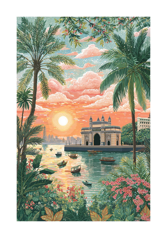 Gateway of India Mumbai Poster — Arabian Sea Sunset Travel Wall Art