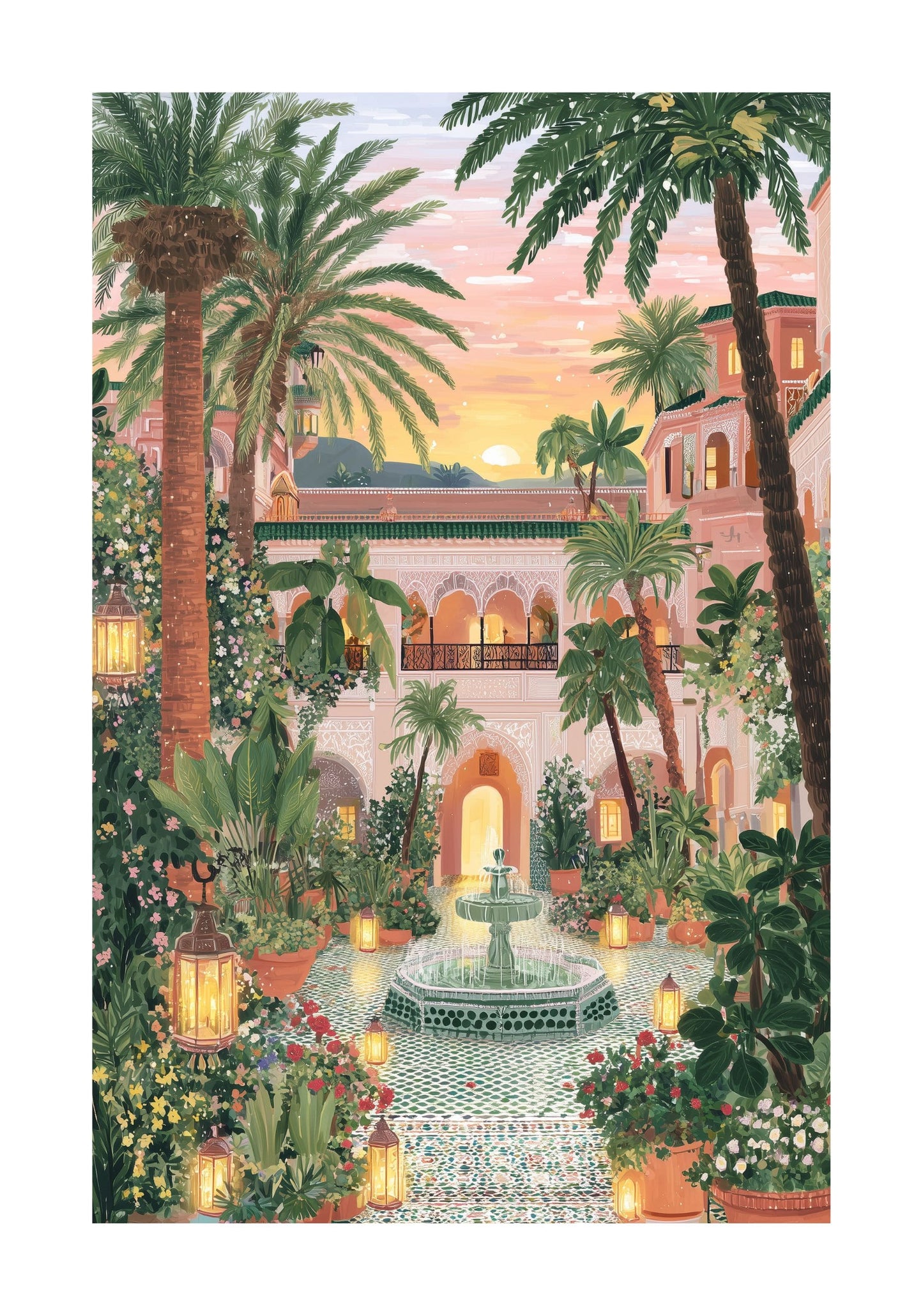 Moroccan Riad Poster — Marrakech Travel Art Print (Luxury Boho Courtyard Decor)