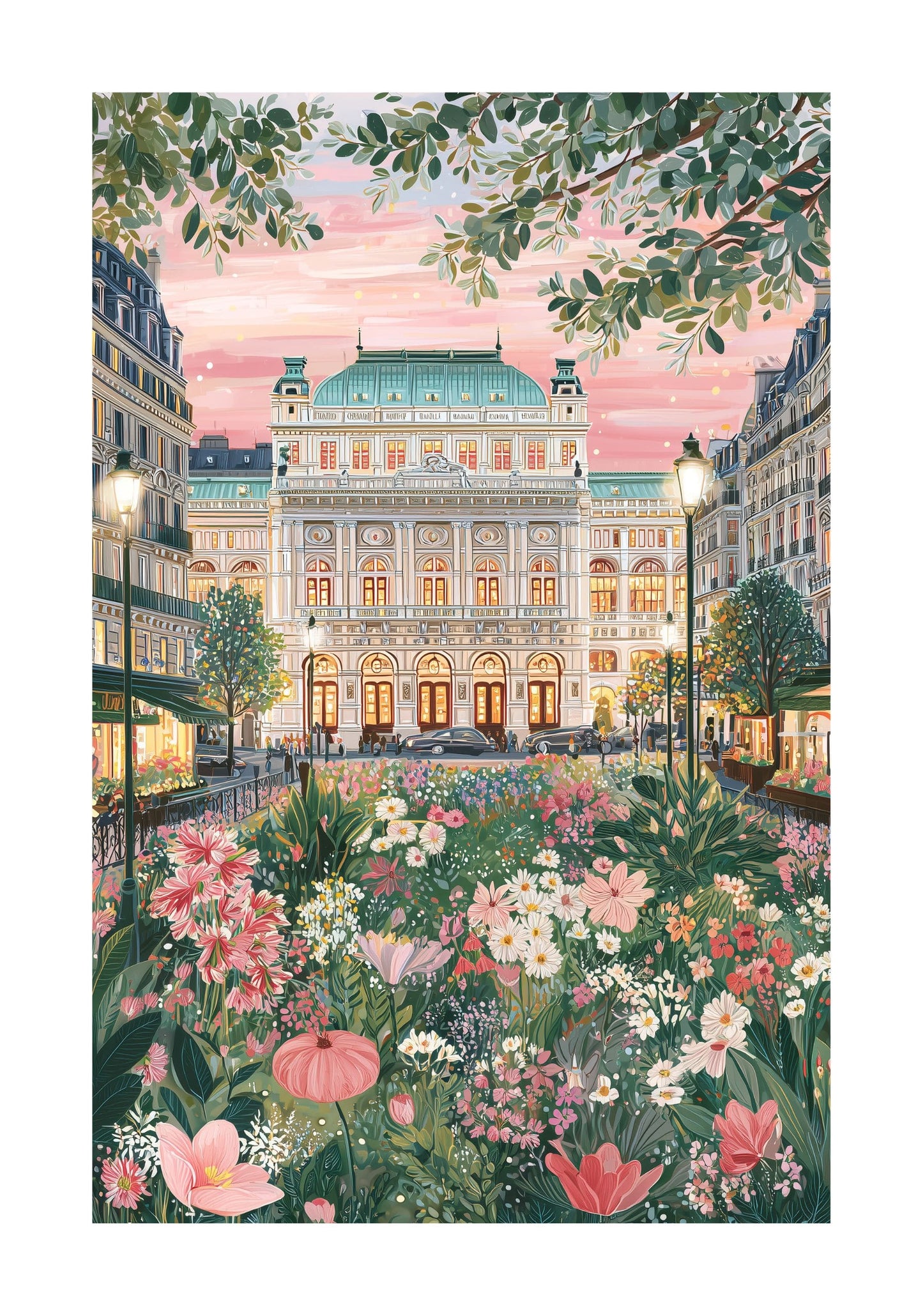 Vienna Austria Poster — Vienna State Opera Floral Travel Art Print