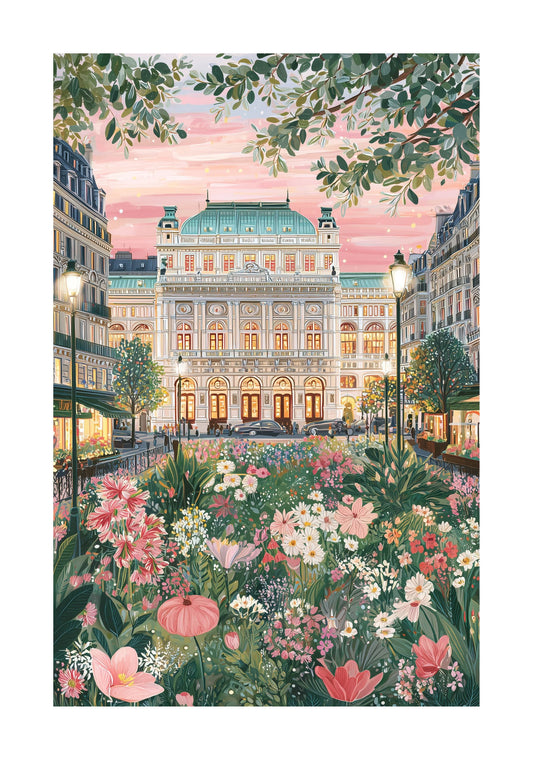 Vienna Austria Poster — Vienna State Opera Floral Travel Art Print