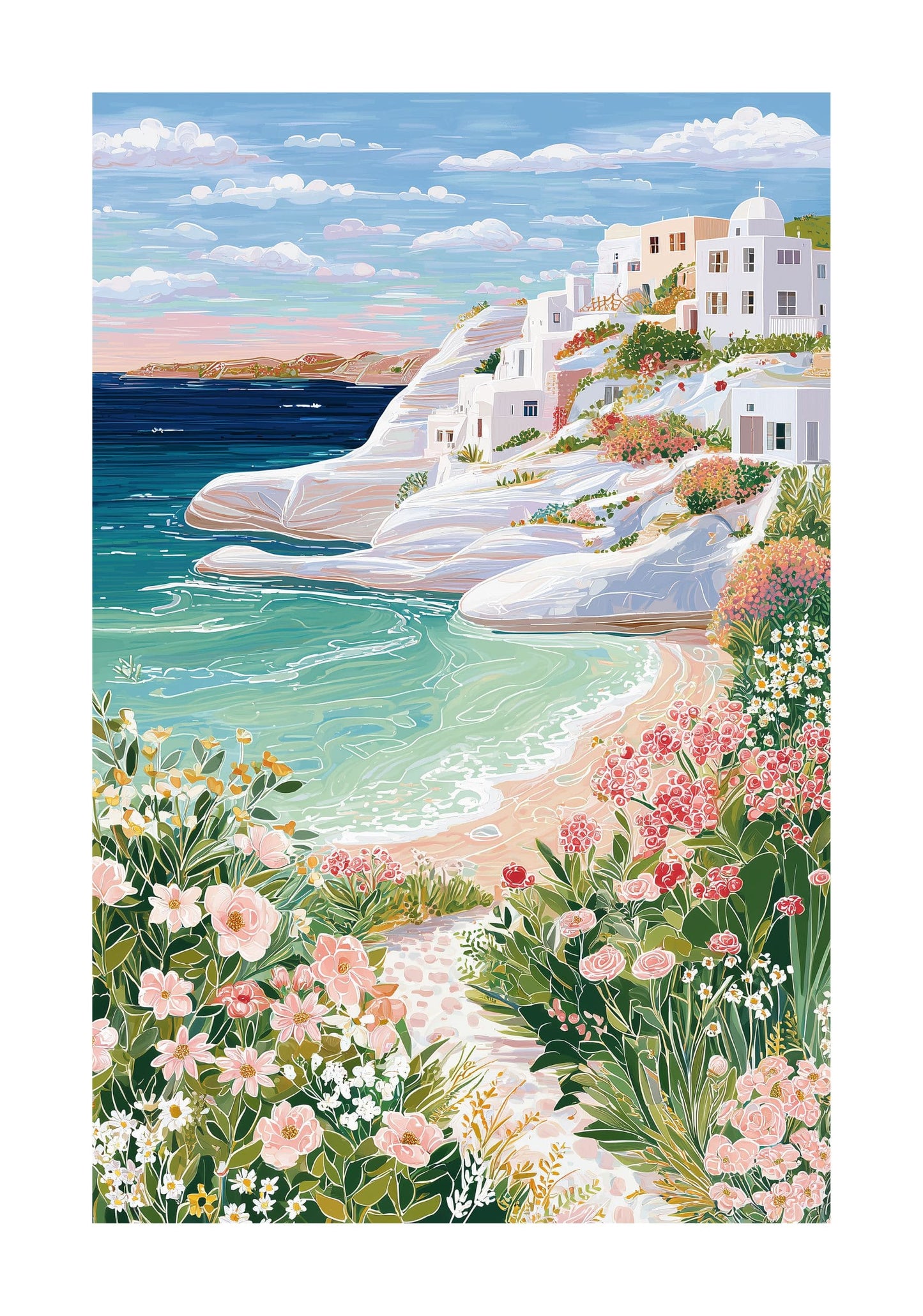 Milos Greece Travel Poster — Sarakiniko Beach Coastal Wall Art