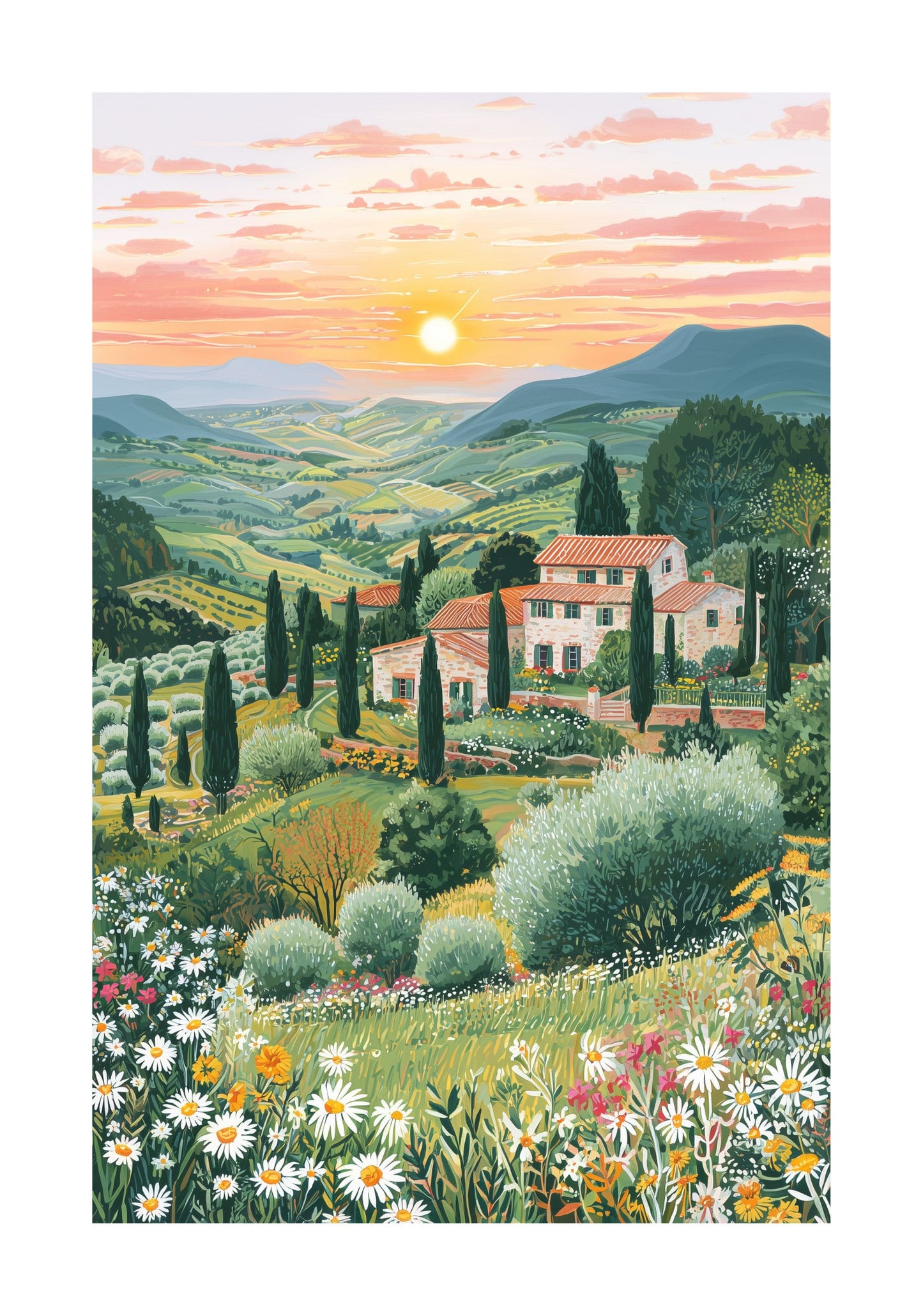 Tuscany Italy Poster — Tuscan Countryside Villa Wall Art (Italian Summer Landscape)