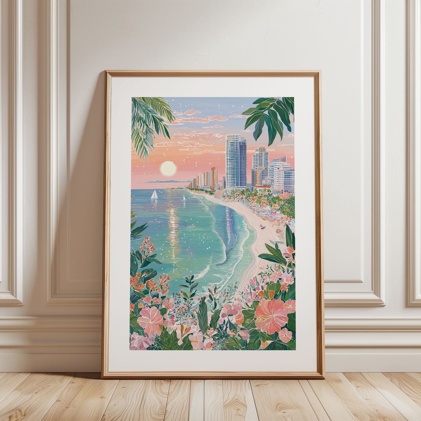 Cancun Mexico Tropical Beach Sunset Poster — Pink Coastal Travel Wall Art