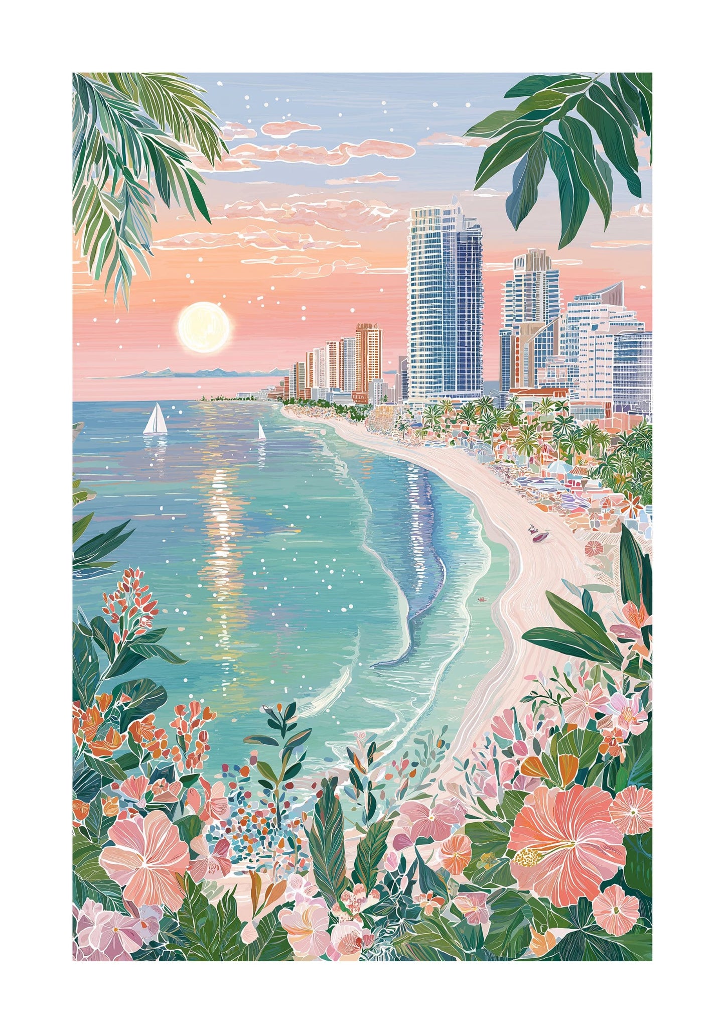 Cancun Mexico Tropical Beach Sunset Poster — Pink Coastal Travel Wall Art