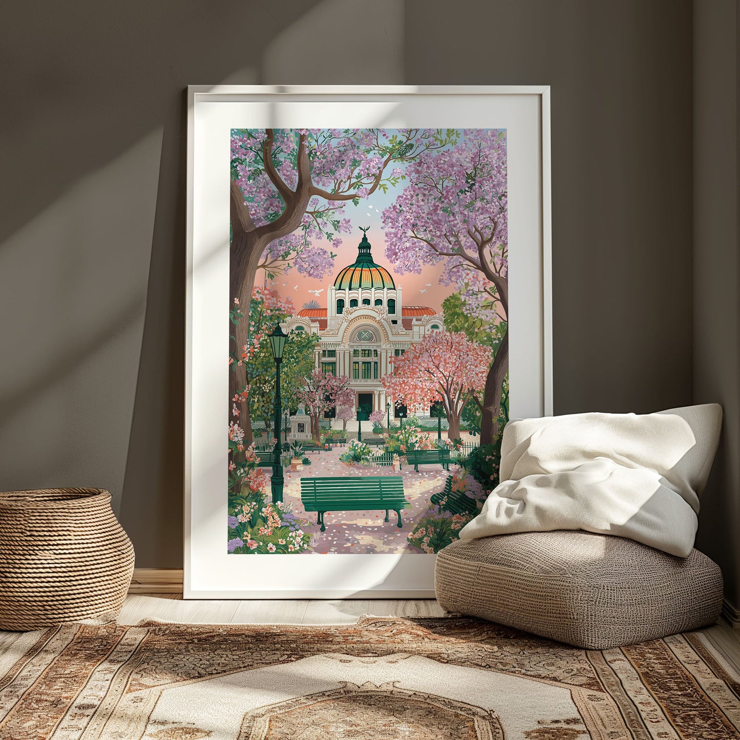 Mexico City Spring Poster — Palacio de Bellas Artes Floral Travel Art
