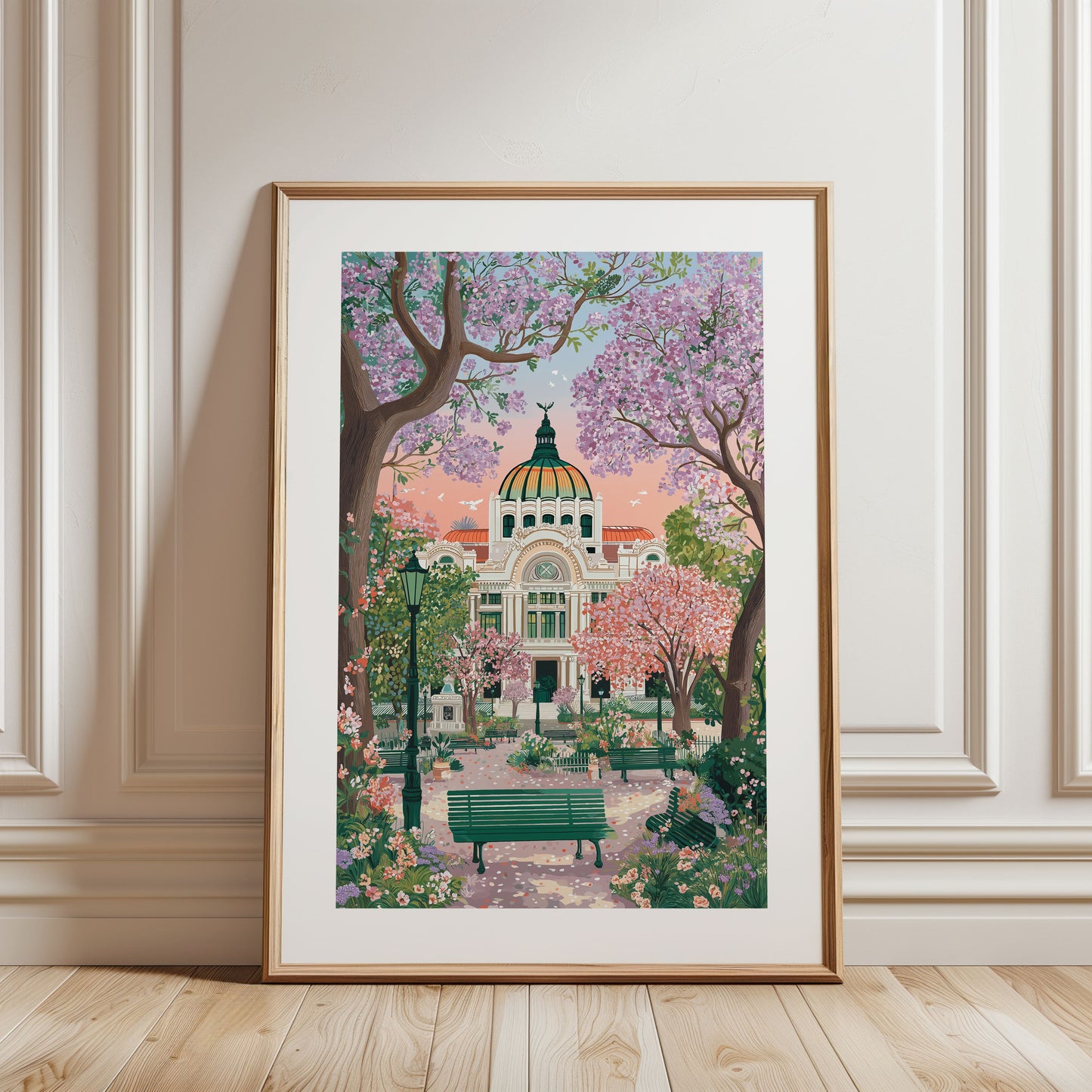 Mexico City Spring Poster — Palacio de Bellas Artes Floral Travel Art