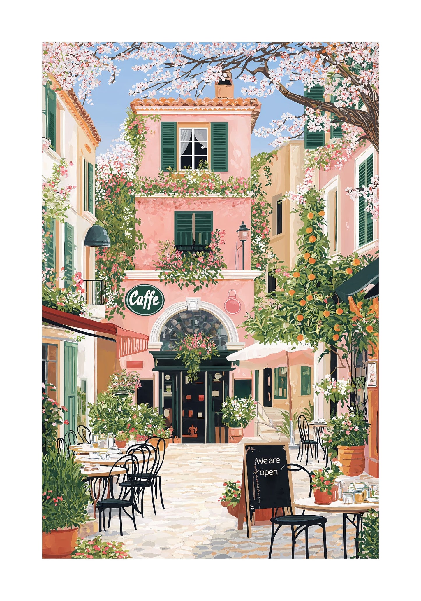Italian Café Poster — Romantic Pastel Coffee Shop Wall Art