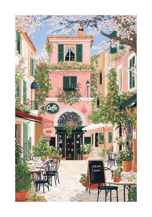 Italian Café Poster — Romantic Pastel Coffee Shop Wall Art