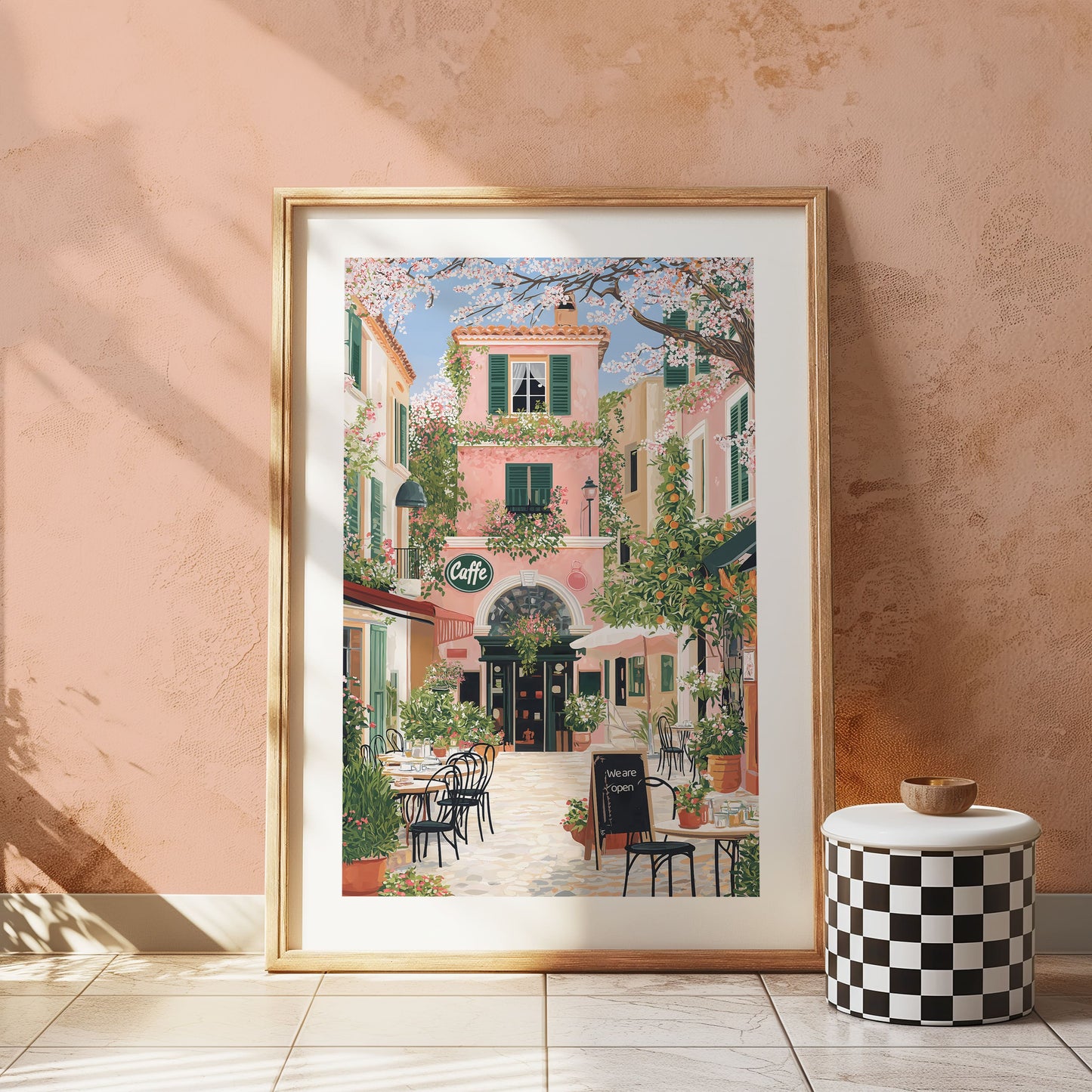 Italian Café Poster — Romantic Pastel Coffee Shop Wall Art