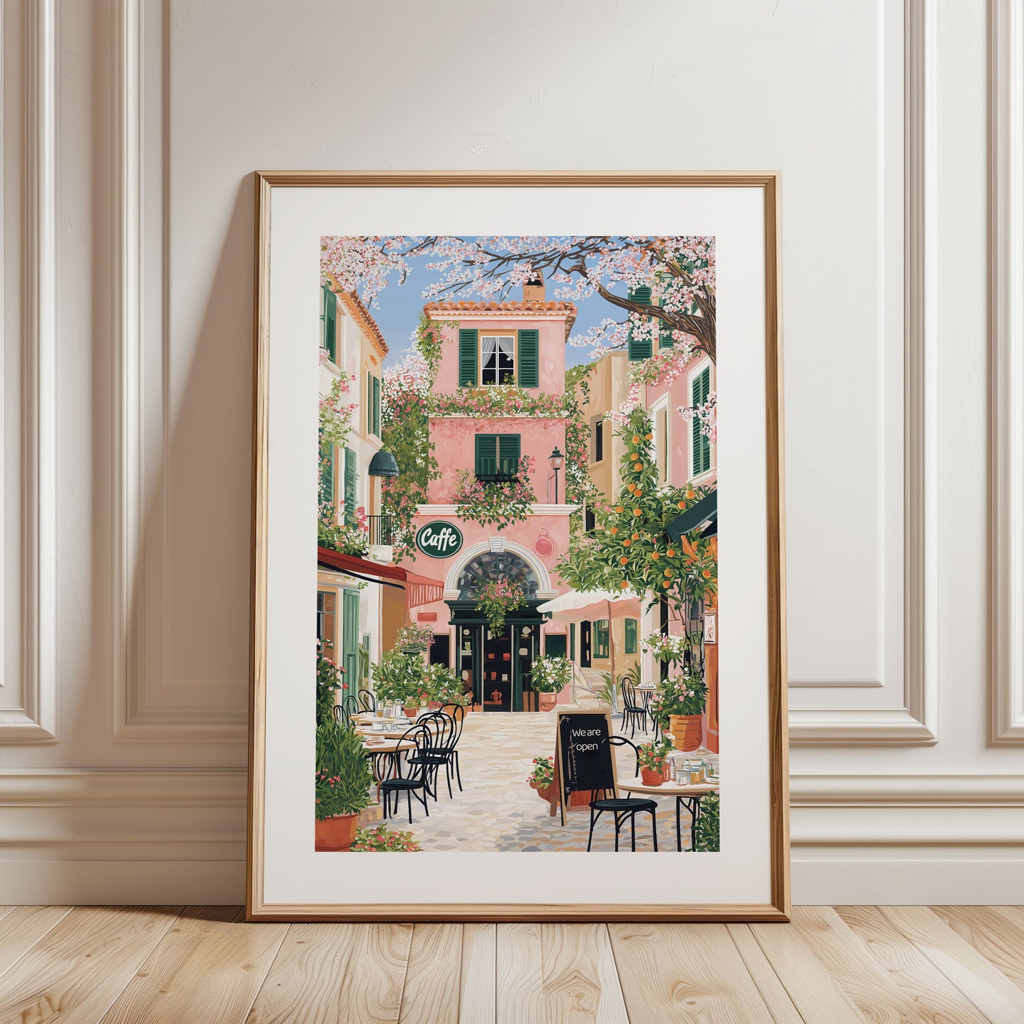 Italian Café Poster — Romantic Pastel Coffee Shop Wall Art