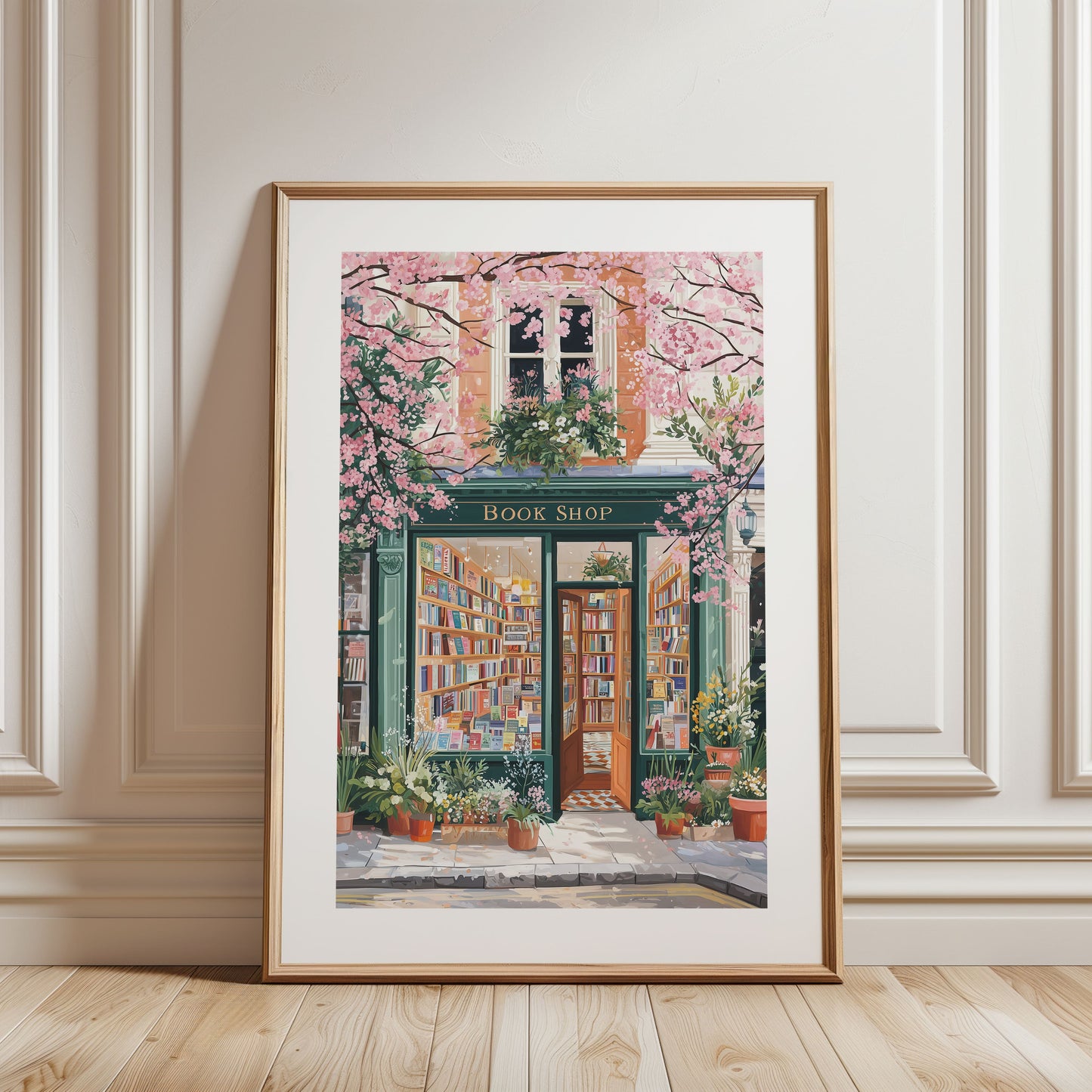 Spring Bookshop Poster — Cozy Floral Reading Nook Wall Art for Book Lovers