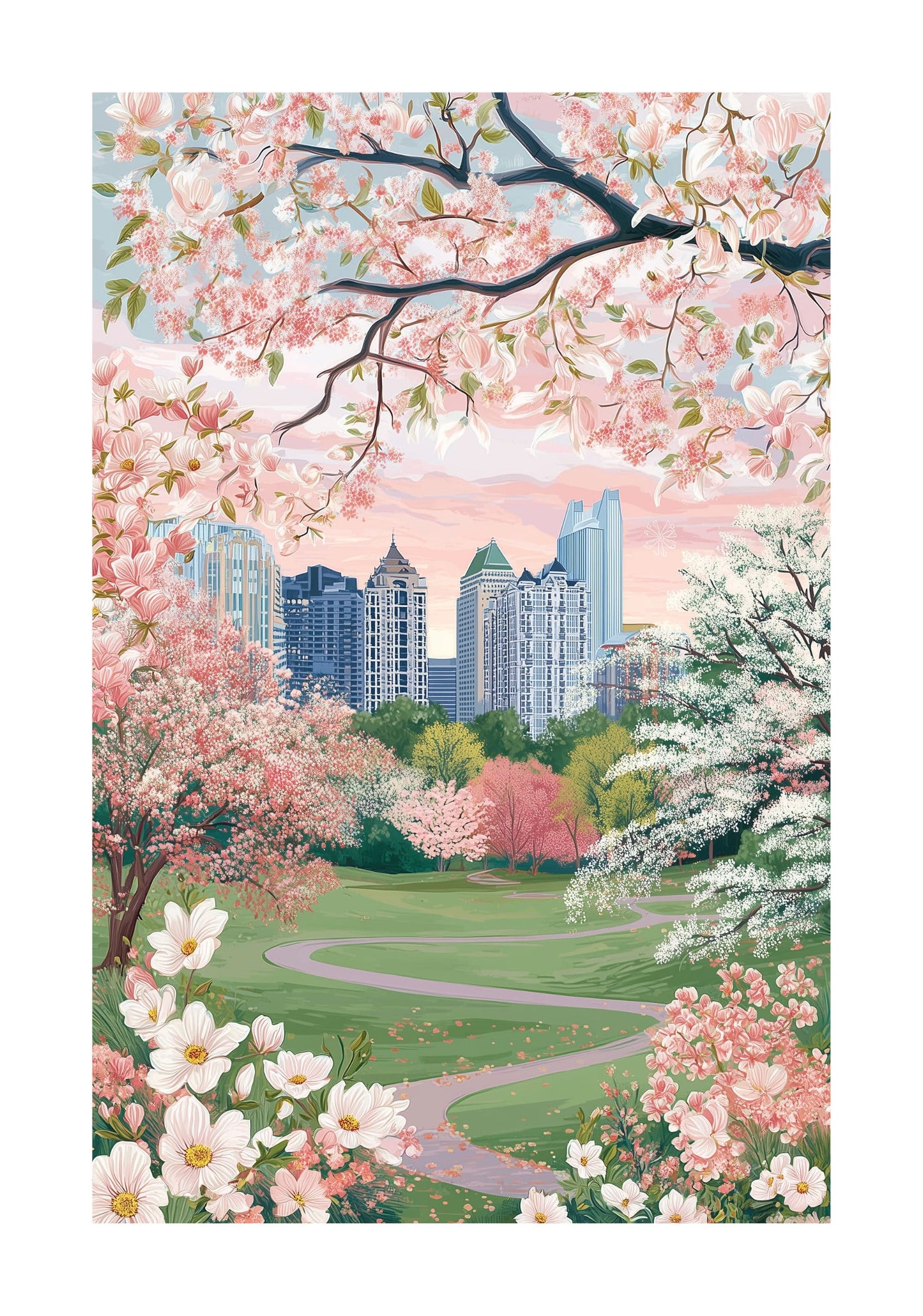 Atlanta Spring Floral Skyline Poster — Spring Blossom City Wall Art