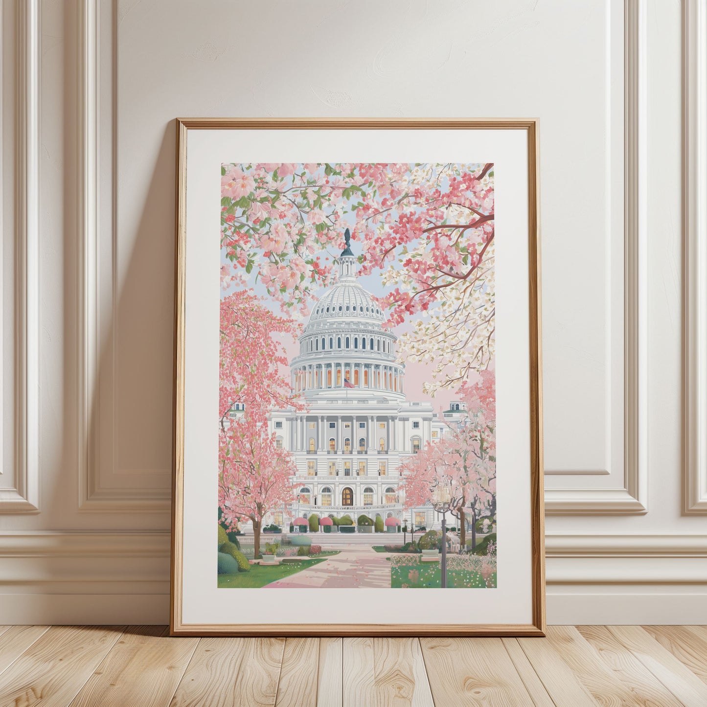 Washington DC Capitol Spring Poster — Cherry Blossom Capitol Hill Art Print