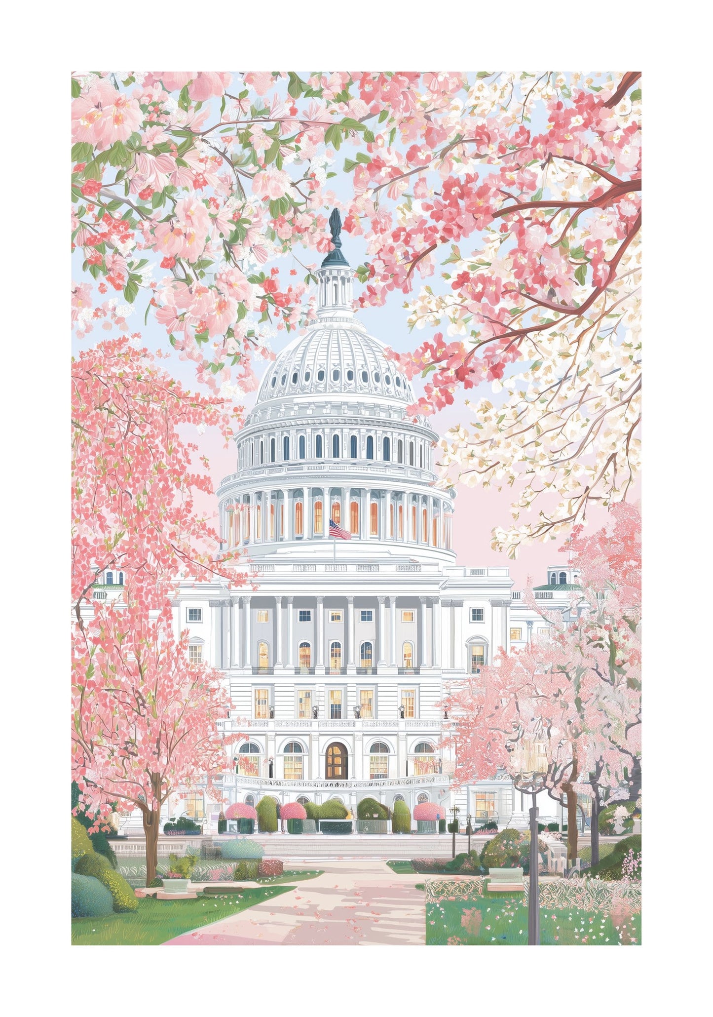 Washington DC Capitol Spring Poster — Cherry Blossom Capitol Hill Art Print