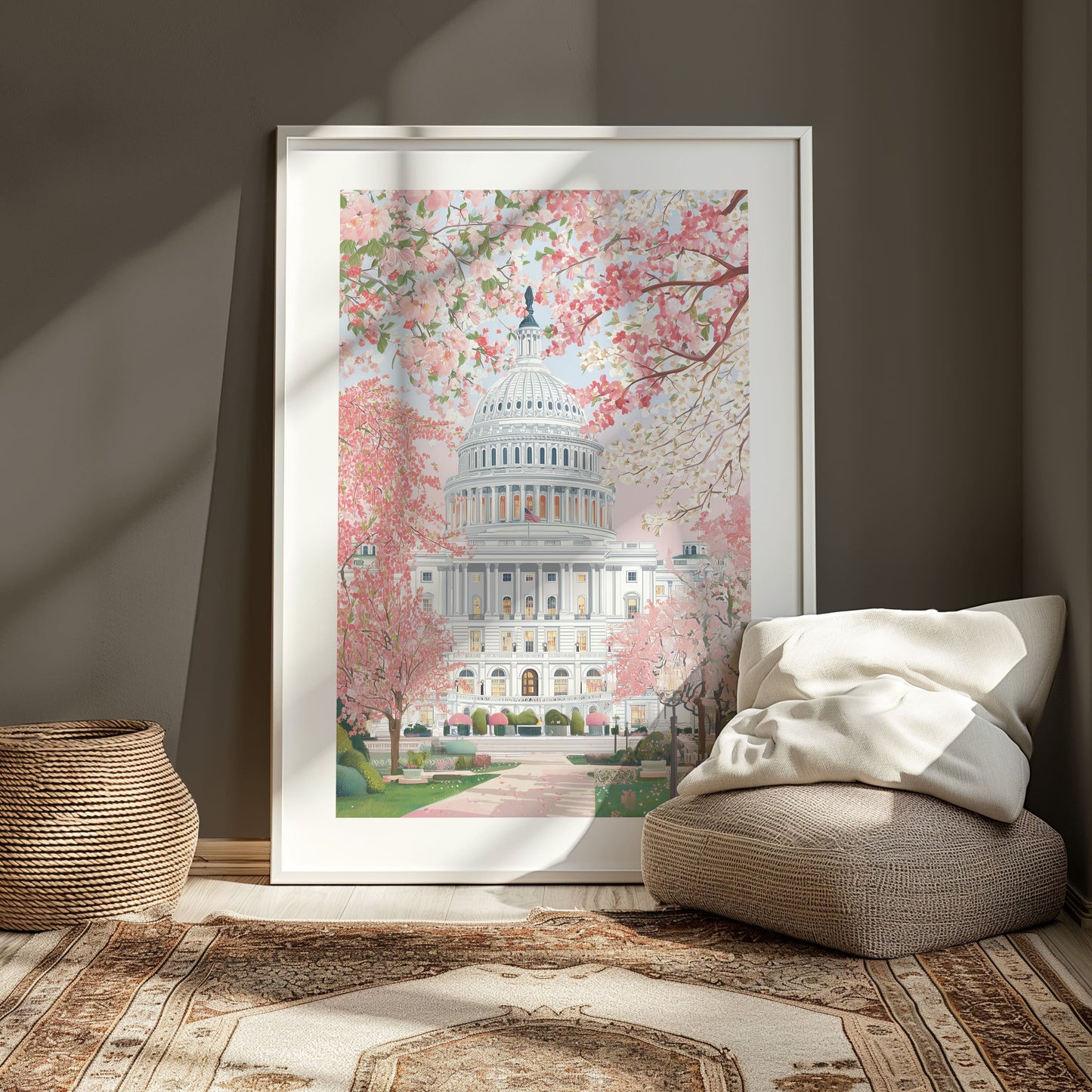 Washington DC Capitol Spring Poster — Cherry Blossom Capitol Hill Art Print