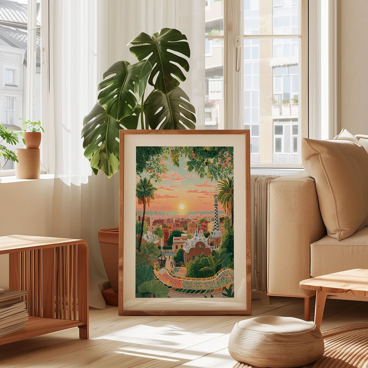 Barcelona Park Güell Poster — Colorful Gaudí Mosaic City Art Print