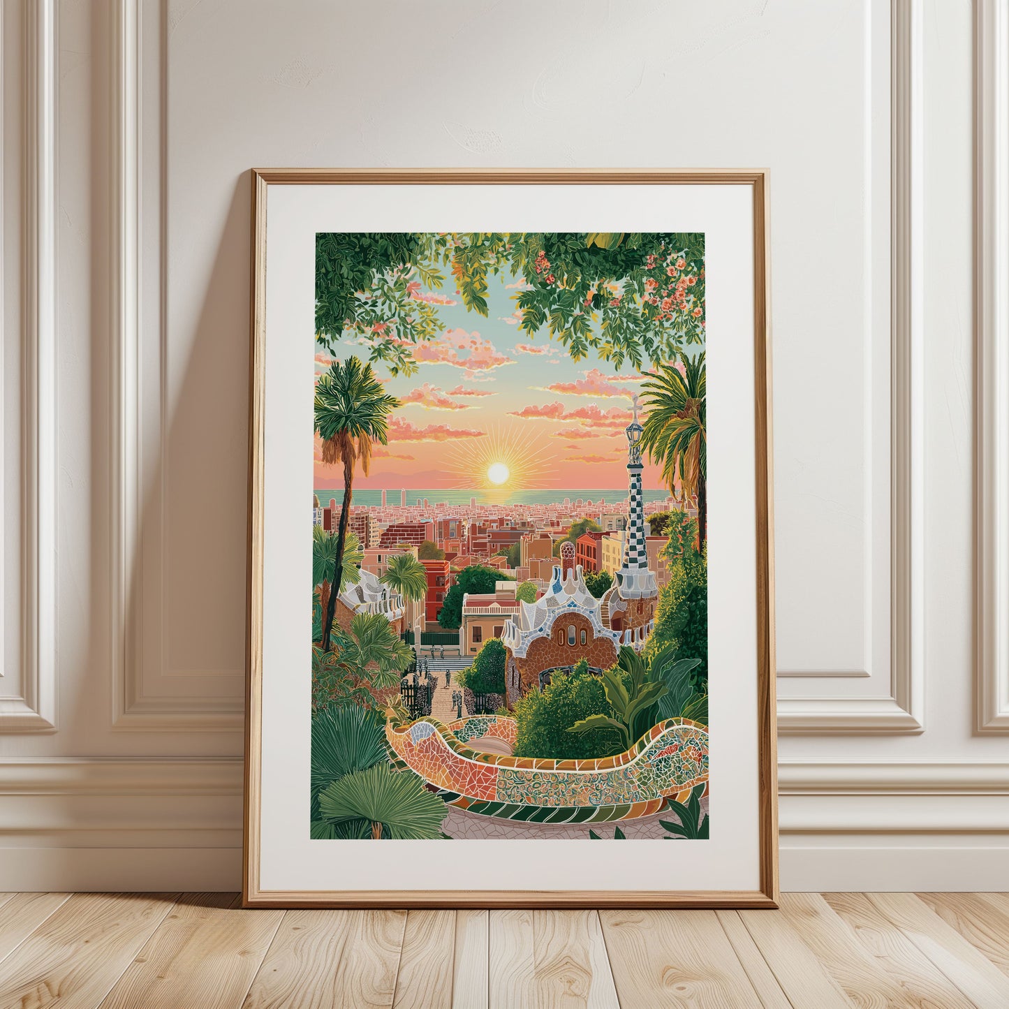 Barcelona Park Güell Poster — Colorful Gaudí Mosaic City Art Print