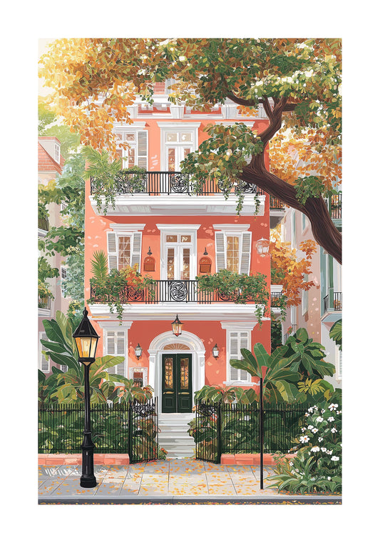 Charleston Historic Home Poster — Pastel Southern House Wall Art