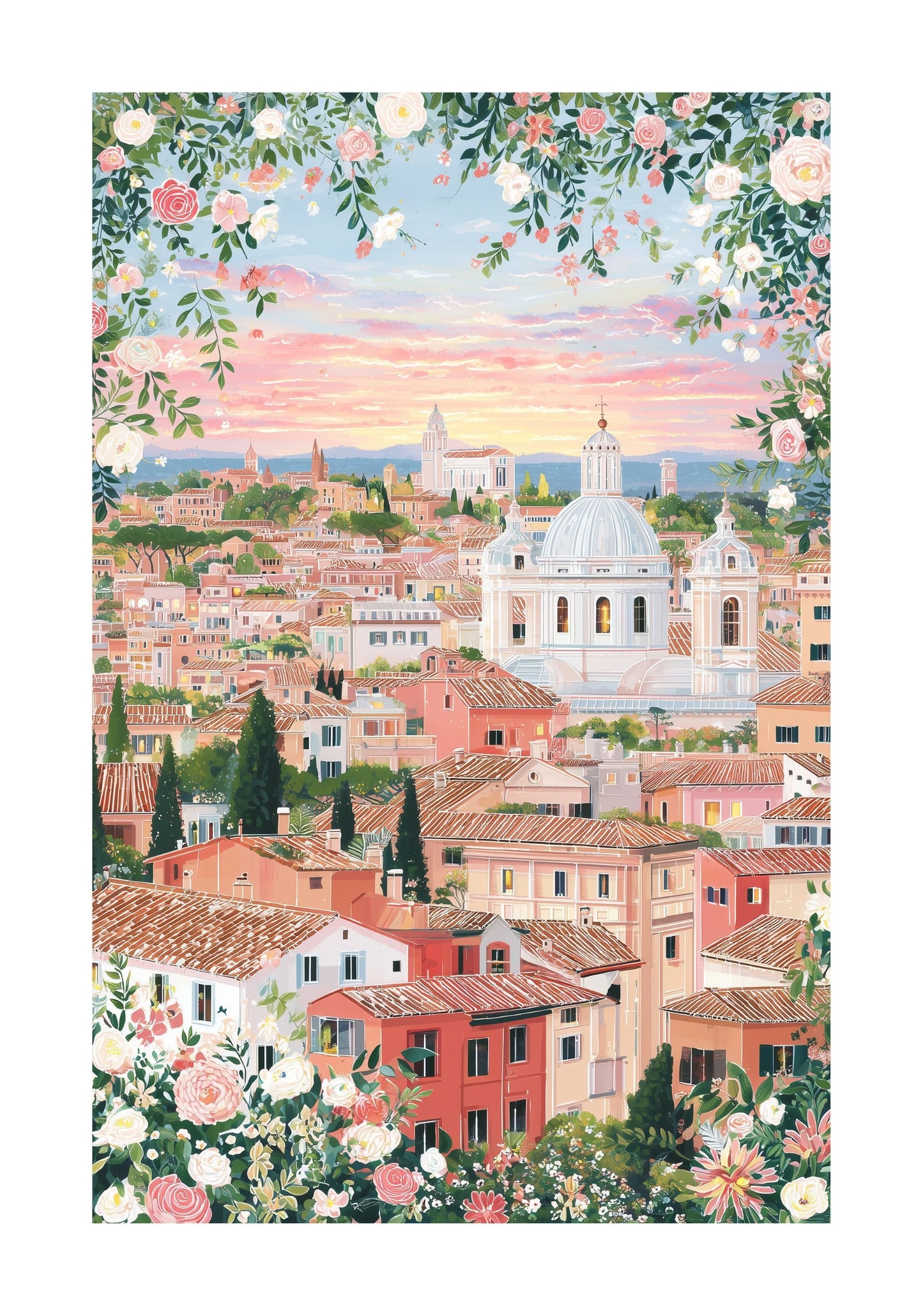 Rome Skyline Poster — Romantic Sunset Cityscape Italy Travel Wall Art