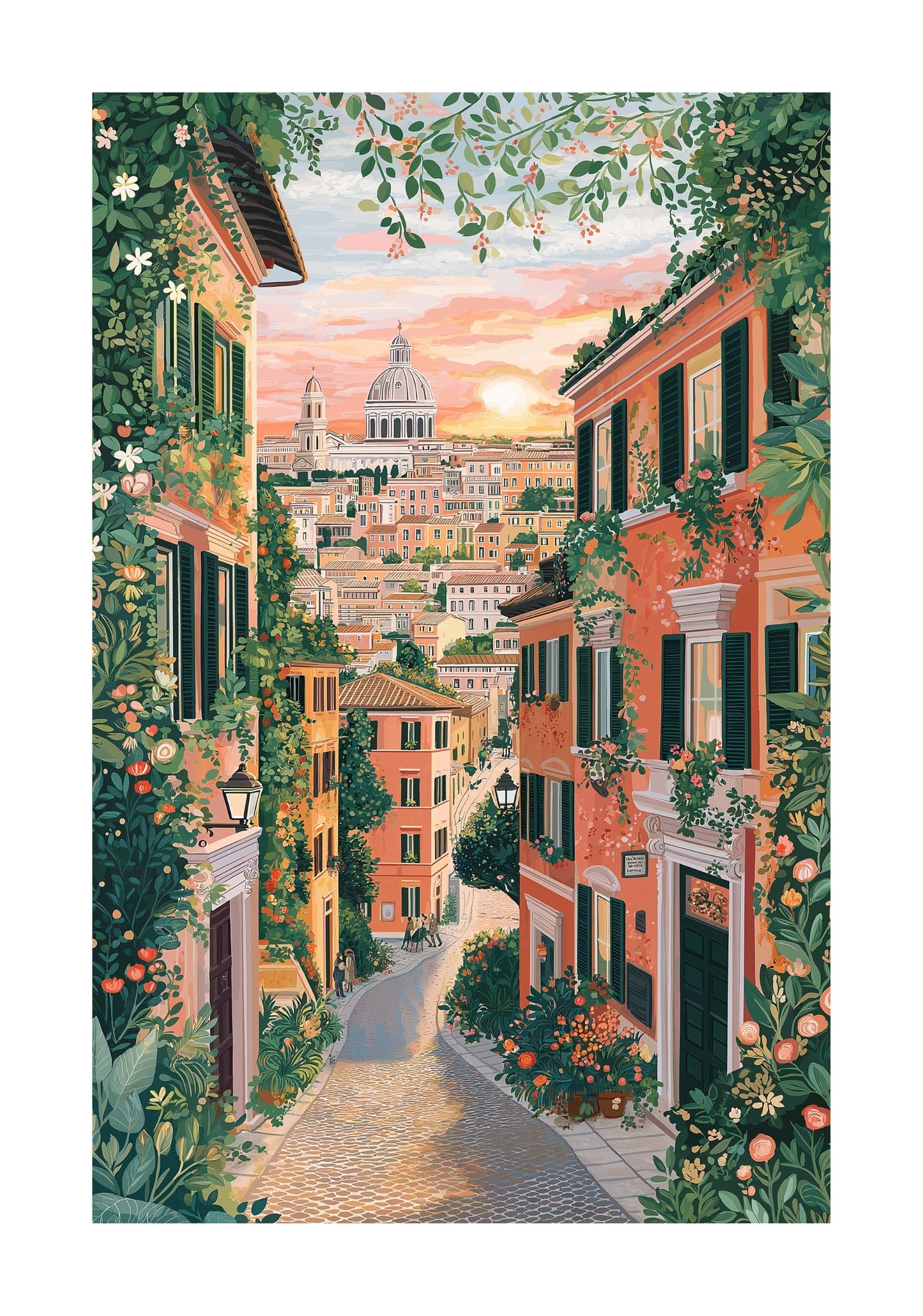 Rome Romantic Street Scene Poster — Sunset Italy Travel Wall Art