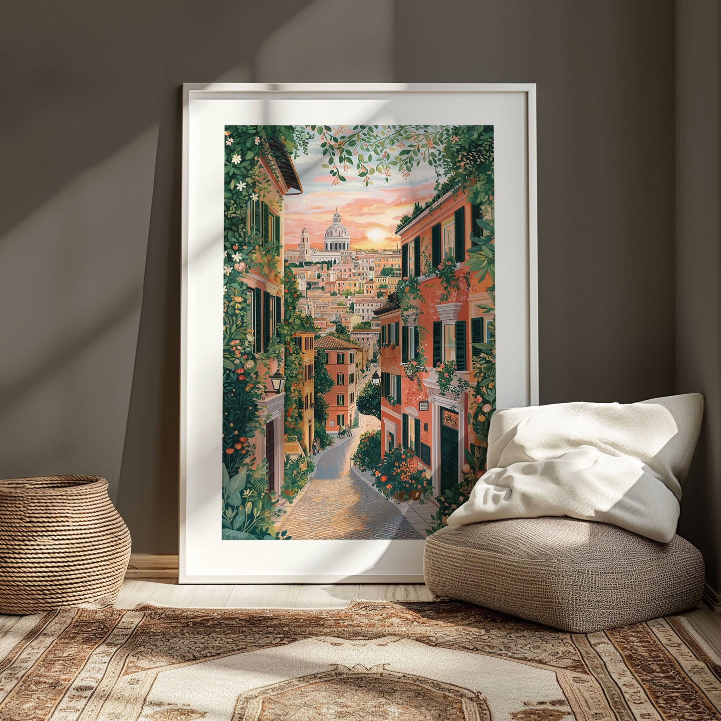 Rome Romantic Street Scene Poster — Sunset Italy Travel Wall Art
