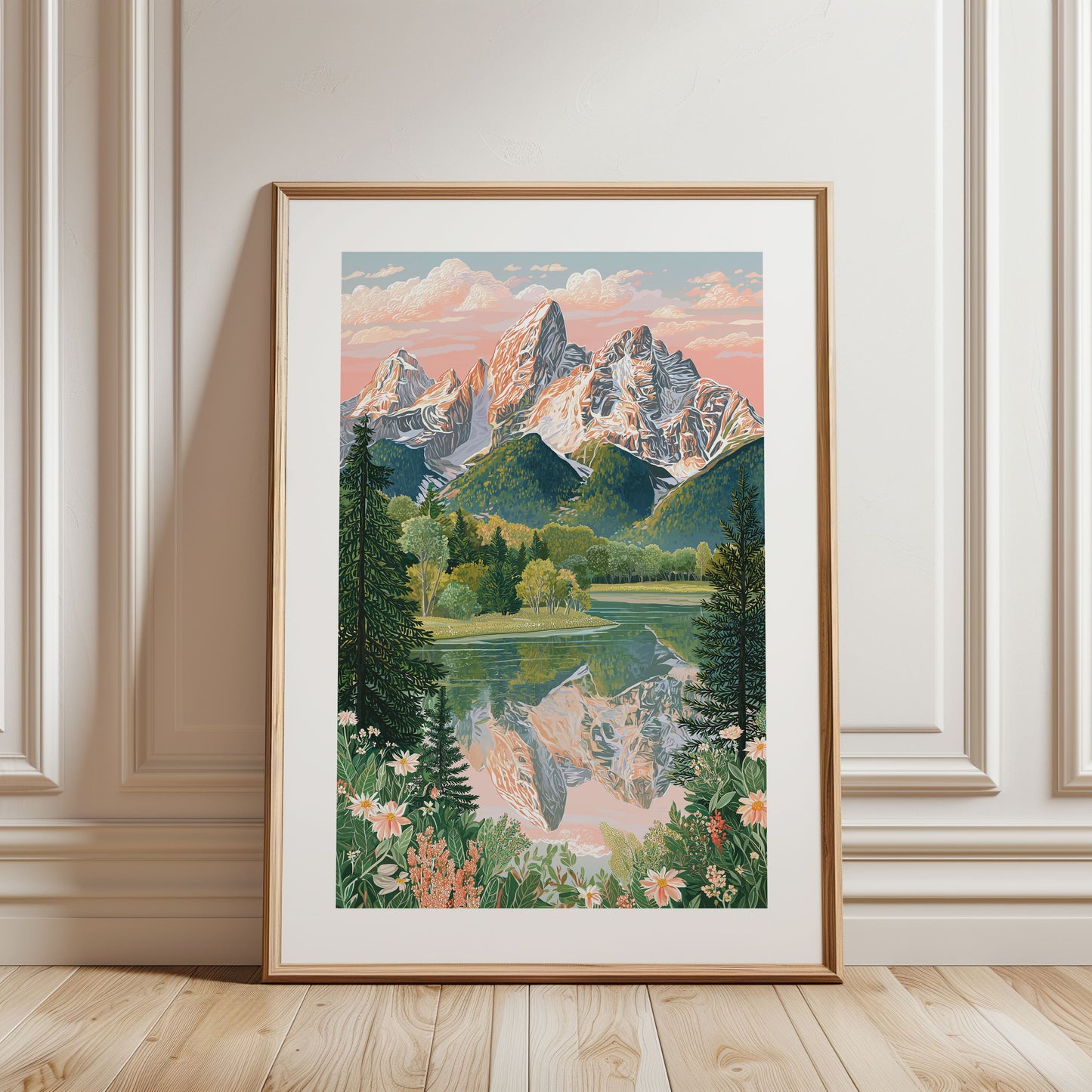 Grand Teton National Park Travel Poster — Mountain Lake Wall Art (Wyoming)