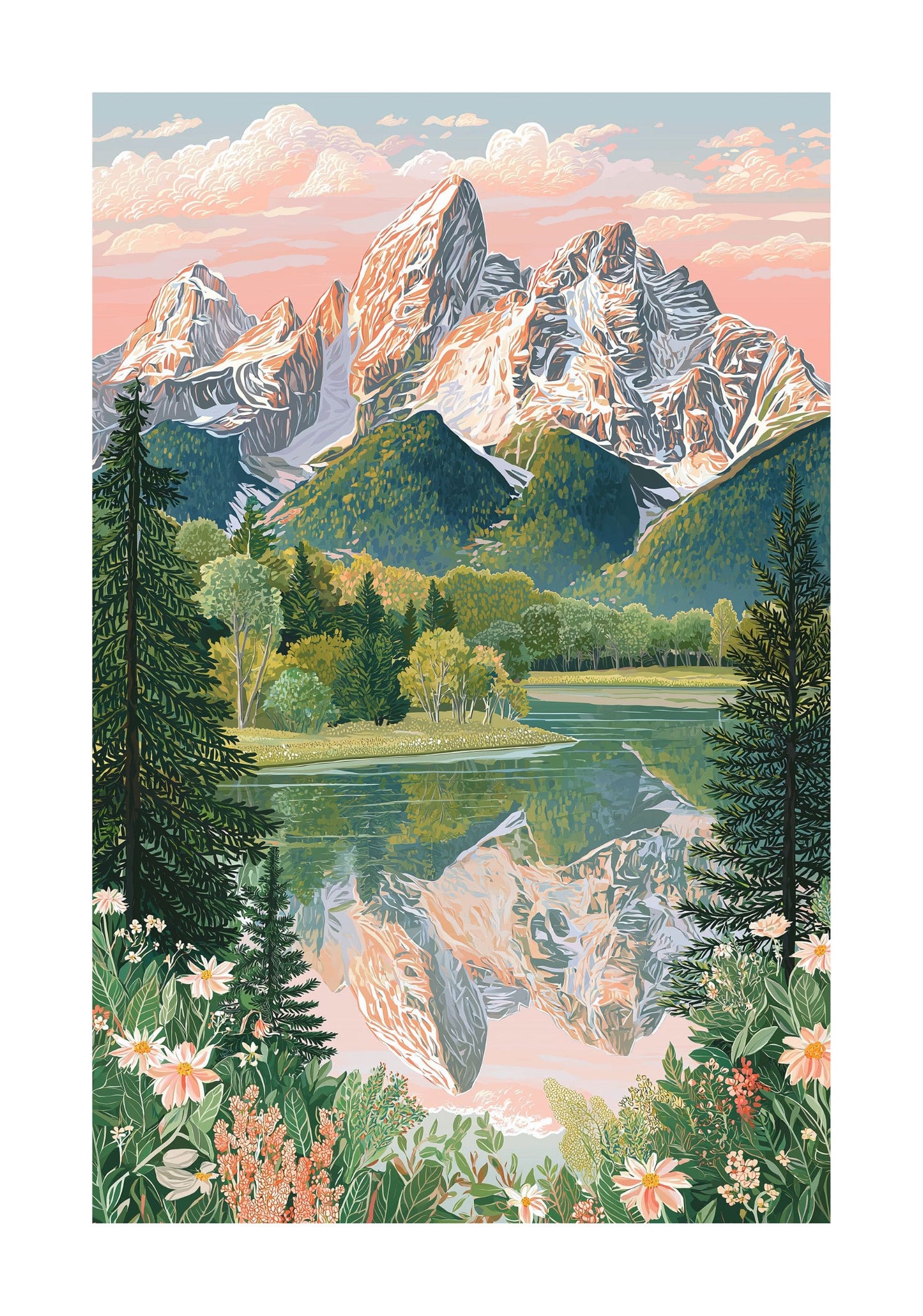 Grand Teton National Park Travel Poster — Mountain Lake Wall Art (Wyoming)