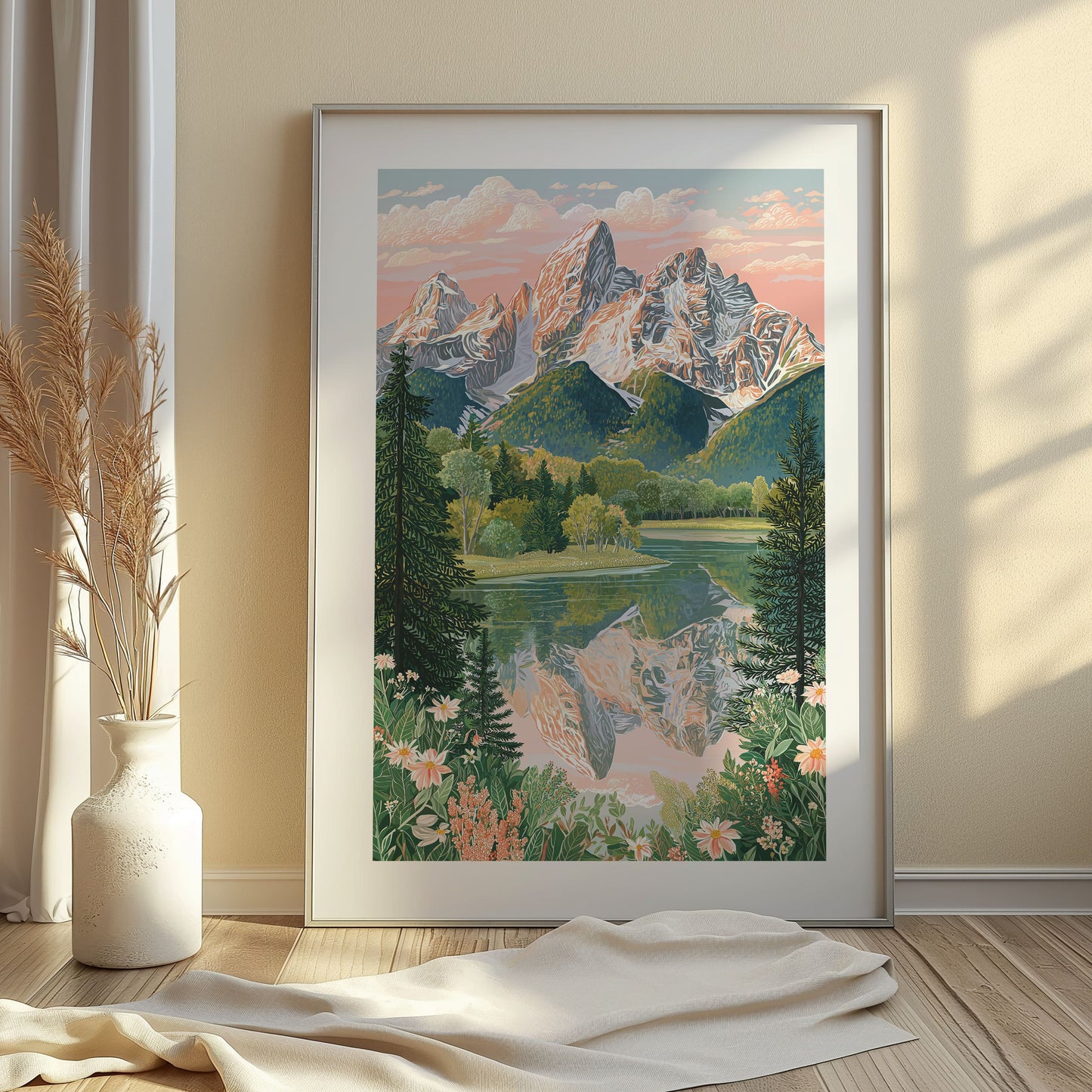Grand Teton National Park Travel Poster — Mountain Lake Wall Art (Wyoming)