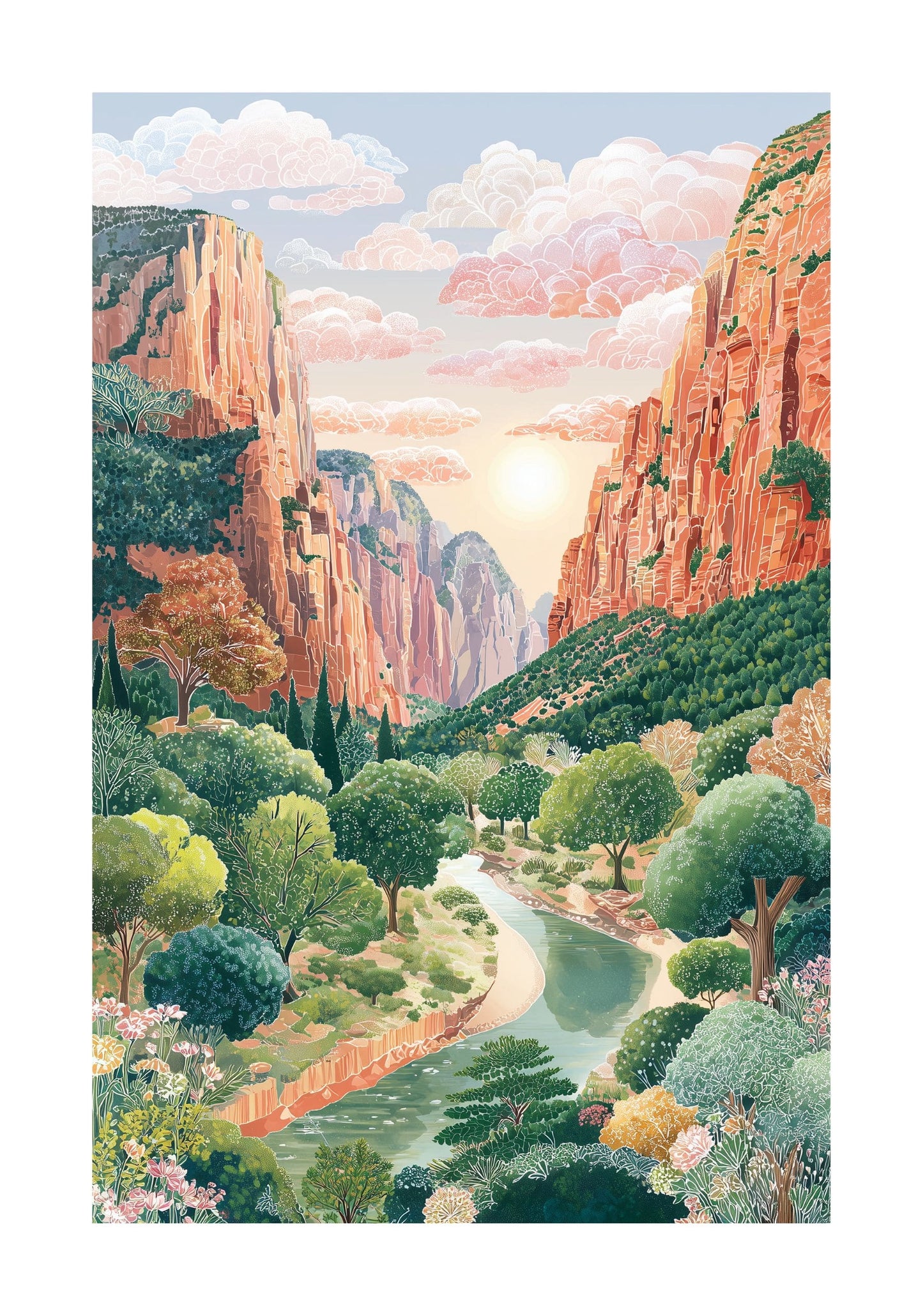 Zion National Park Travel Poster — Red Rock Canyon Desert Mountain Wall Art