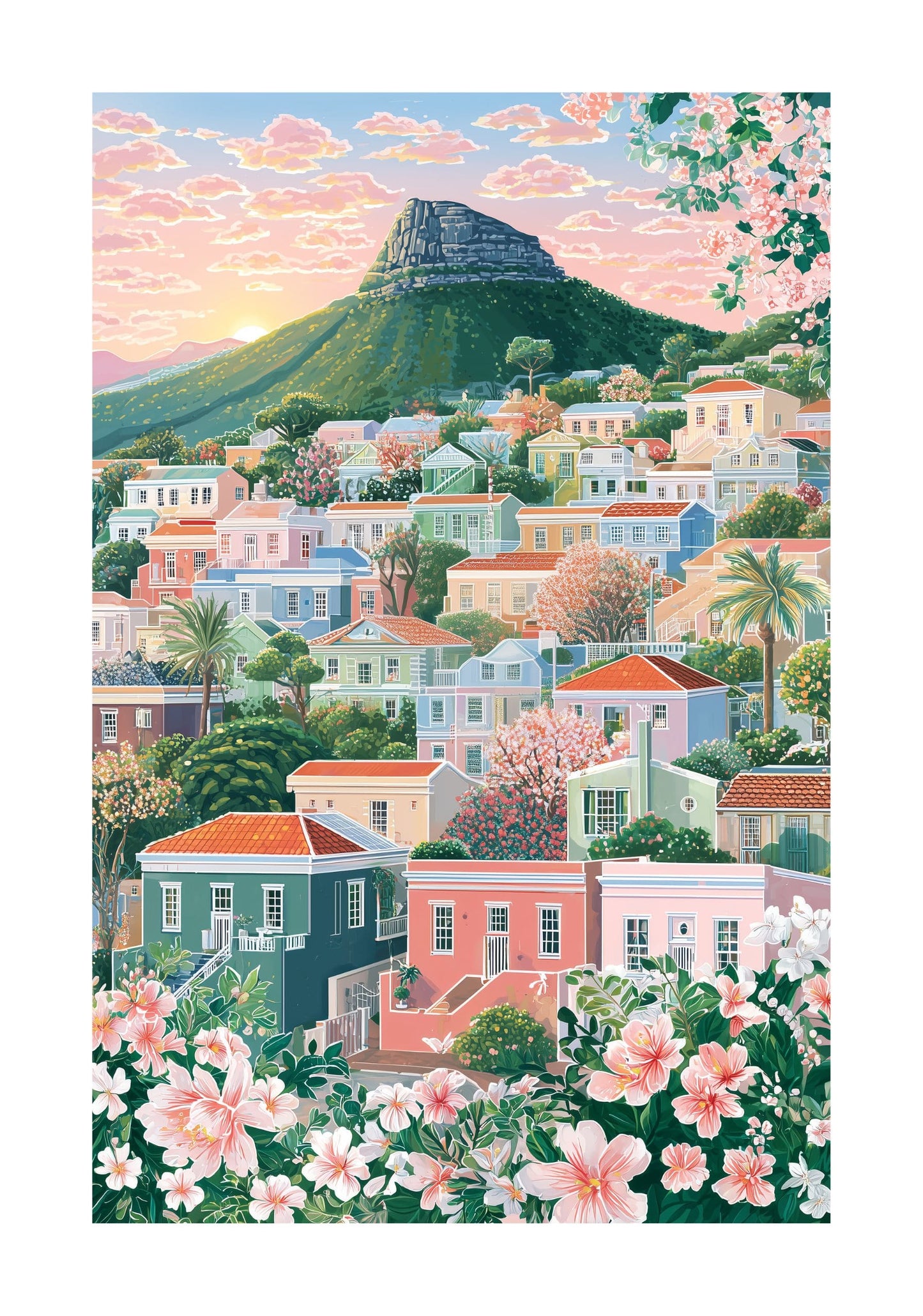 Bo-Kaap Cape Town Travel Poster — Colorful Houses & Table Mountain Wall Art
