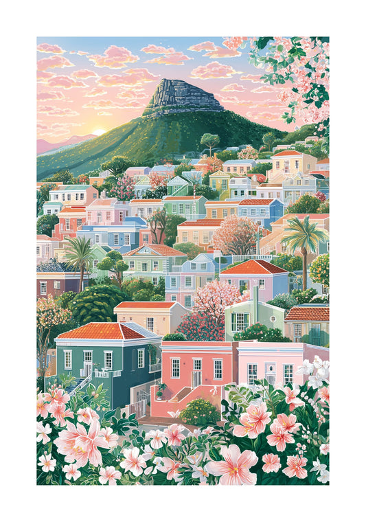 Bo-Kaap Cape Town Travel Poster — Colorful Houses & Table Mountain Wall Art
