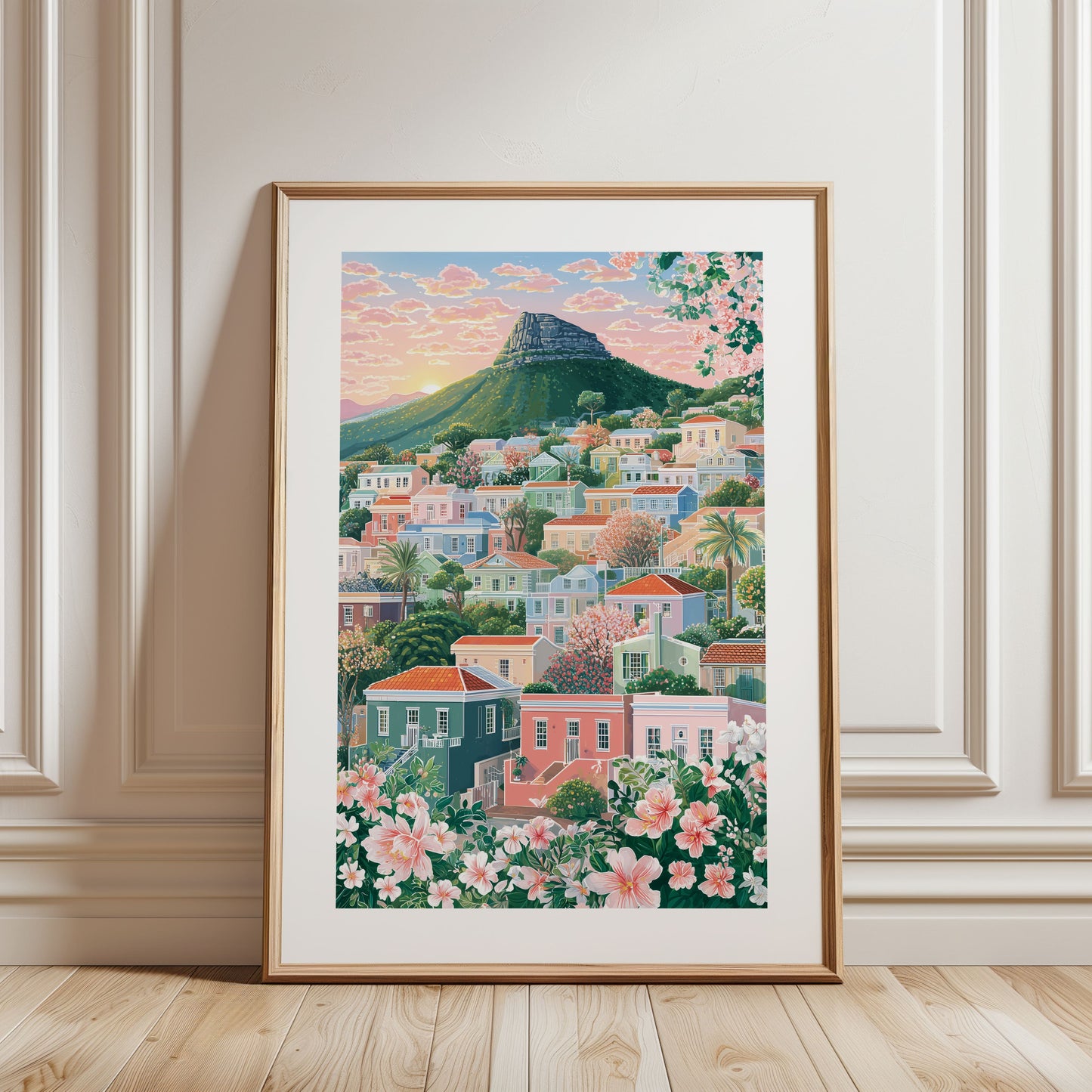 Bo-Kaap Cape Town Travel Poster — Colorful Houses & Table Mountain Wall Art