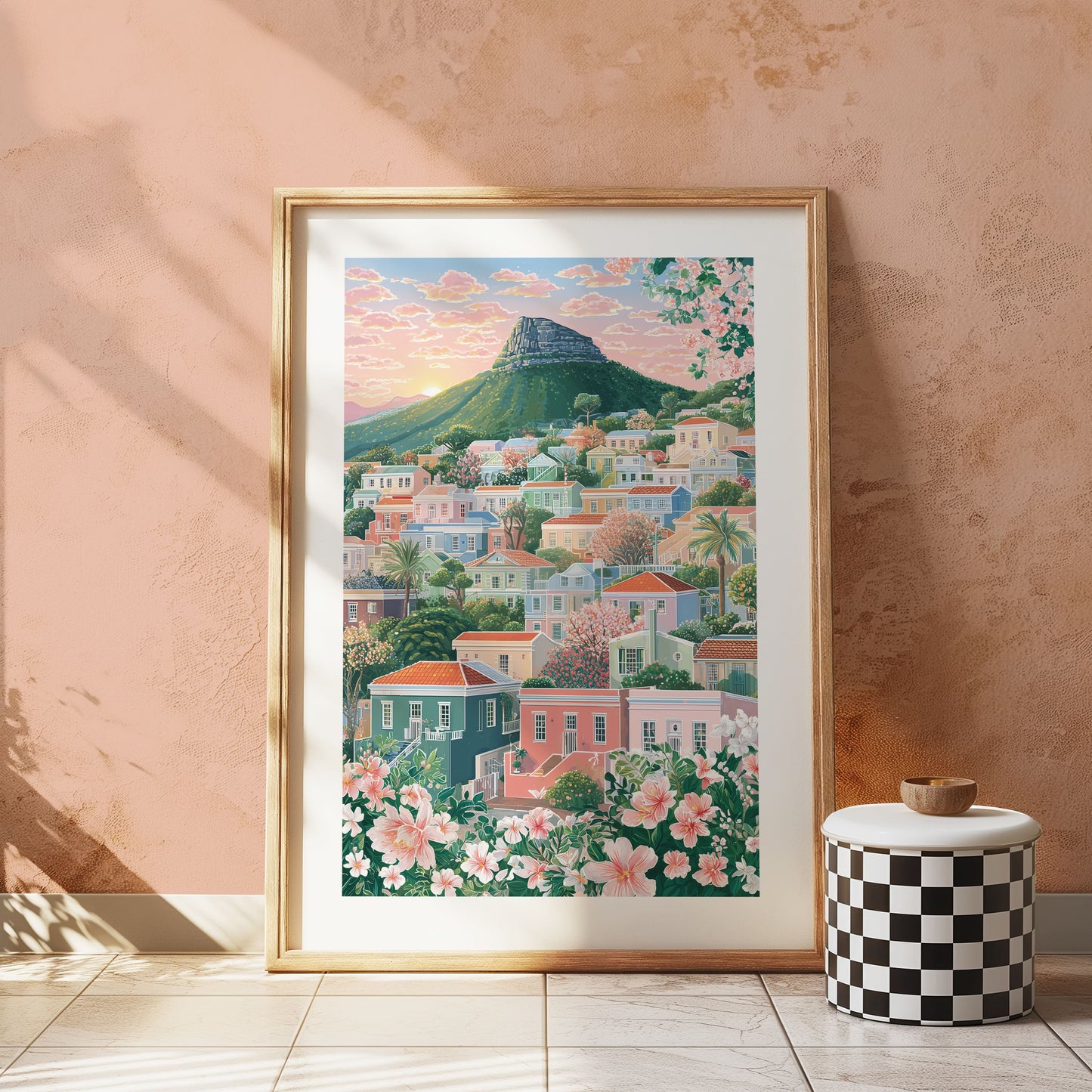 Bo-Kaap Cape Town Travel Poster — Colorful Houses & Table Mountain Wall Art