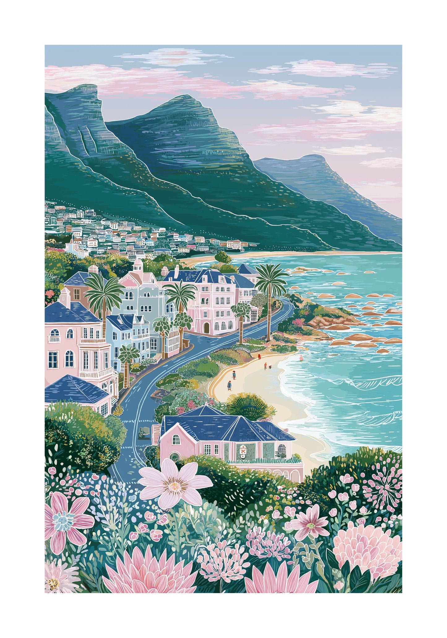Cape Town Coast Poster — Table Mountain & Camps Bay South Africa Coastal Art