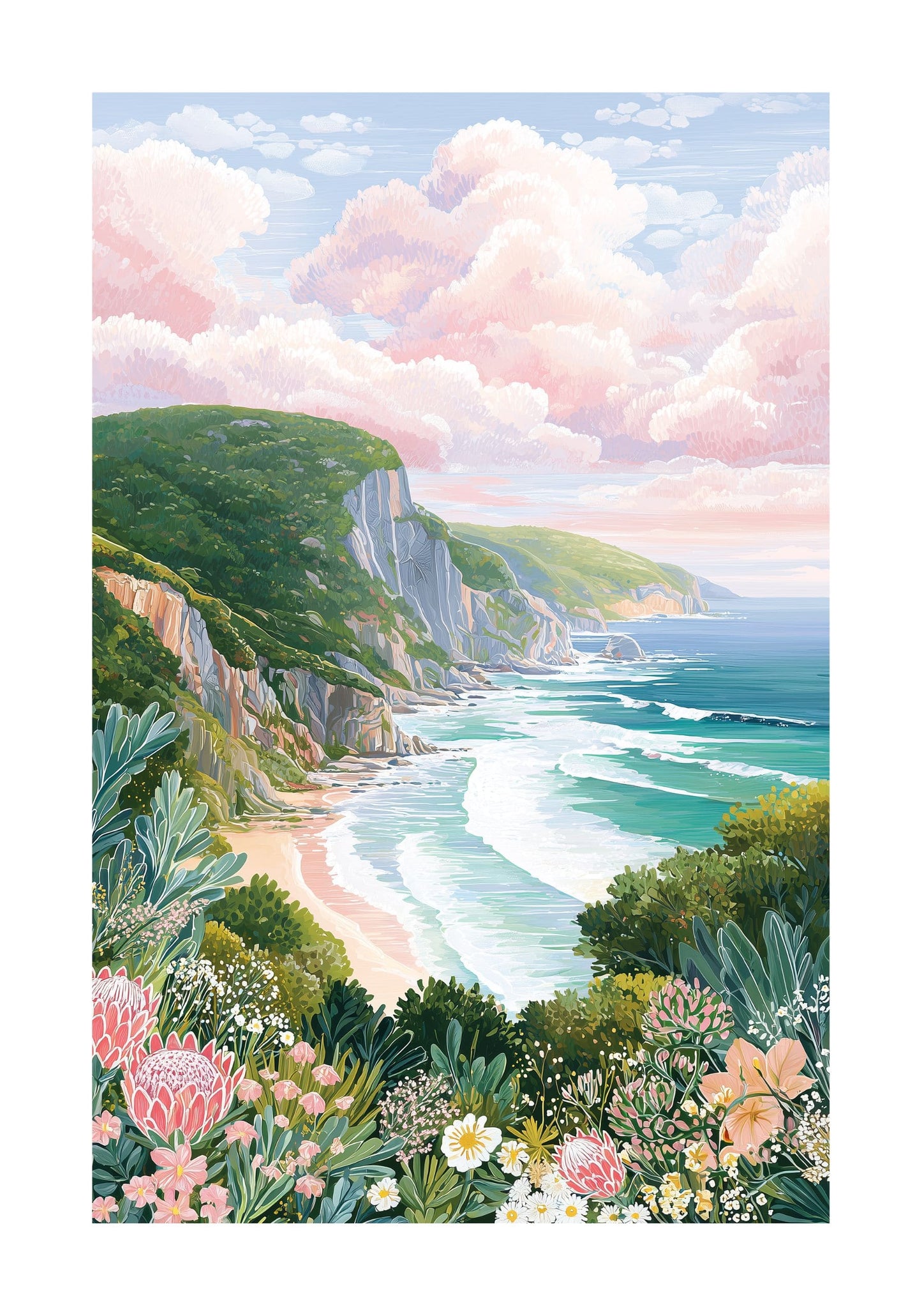 Garden Route South Africa Travel Poster — Scenic Ocean Cliff Coastal Wall Art