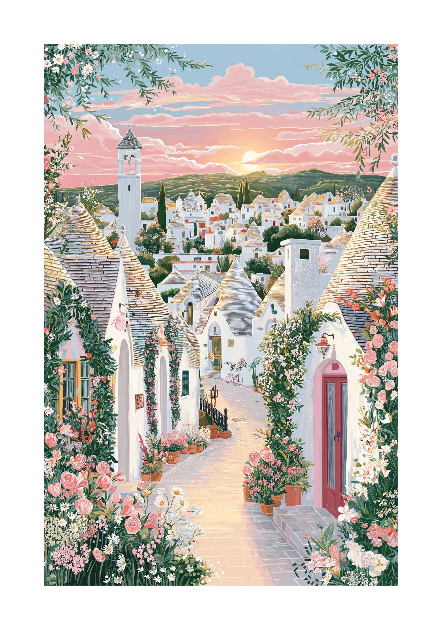 Alberobello Italy Travel Poster — Trulli Houses Romantic Puglia Wall Art