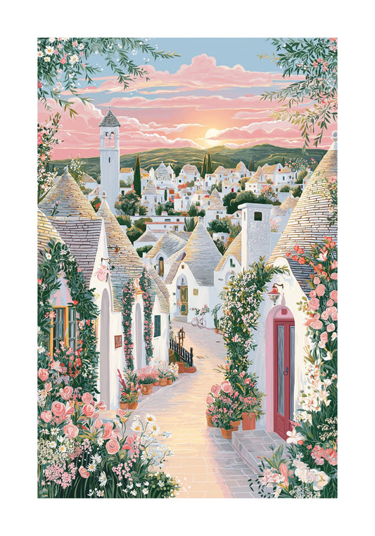 Alberobello Italy Travel Poster — Trulli Houses Romantic Puglia Wall Art