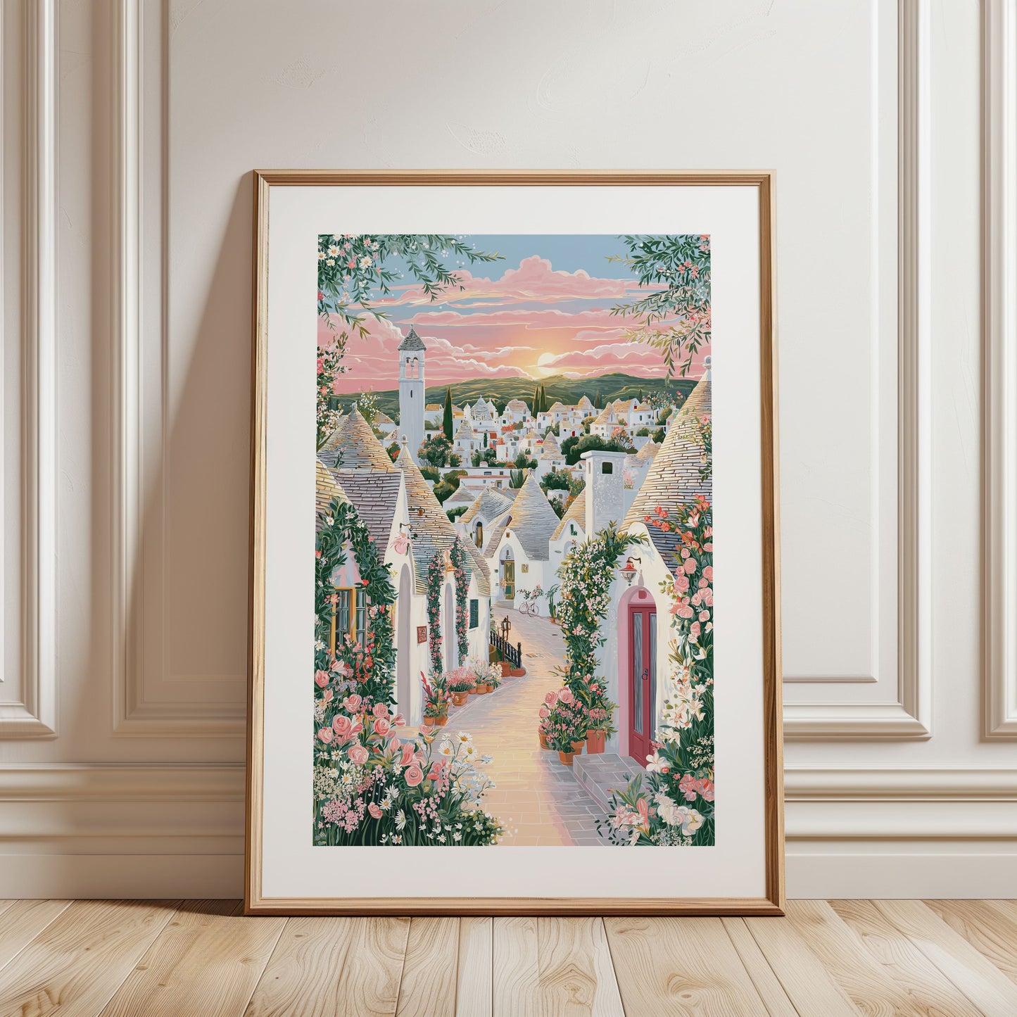 Alberobello Italy Travel Poster — Trulli Houses Romantic Puglia Wall Art