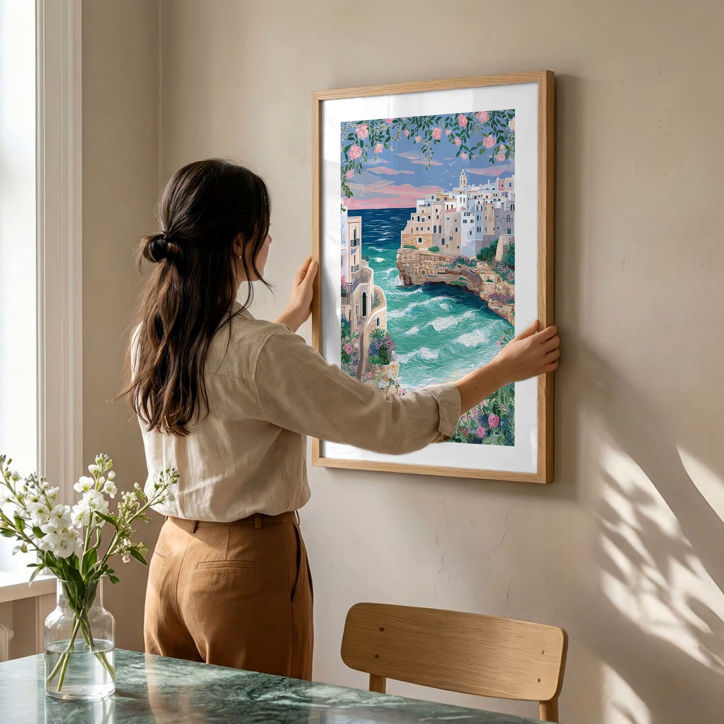 Polignano a Mare Travel Poster — Lama Monachile Beach Print (Puglia, Italy Coastal Wall Art)