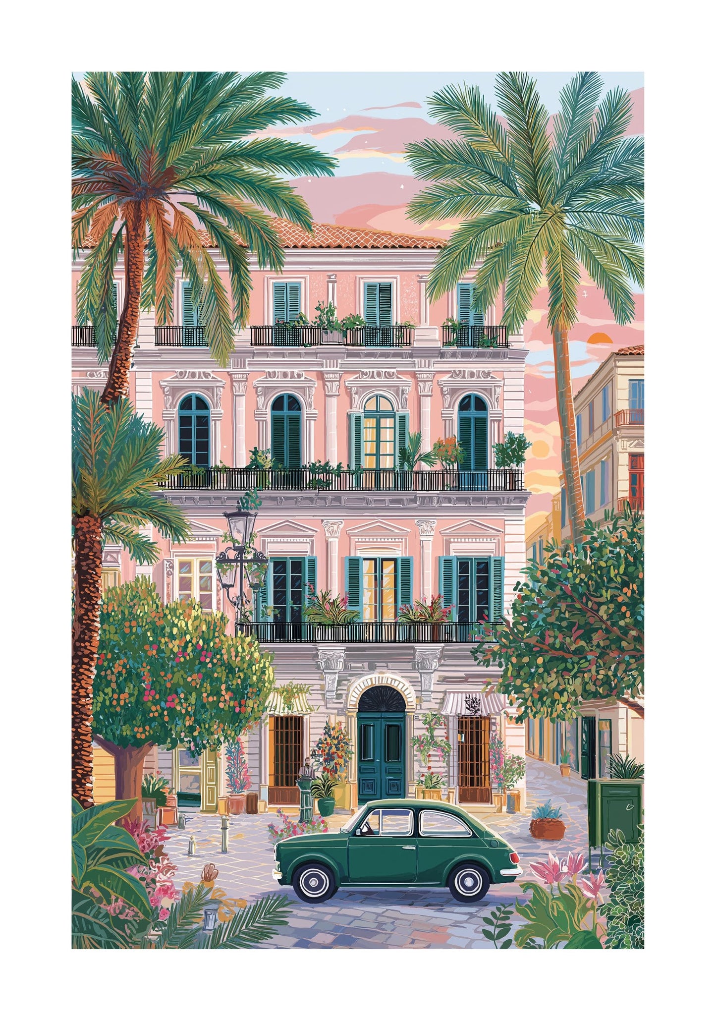 Palermo Sicily Art Print — Mediterranean Street Poster (Italian City Illustration)