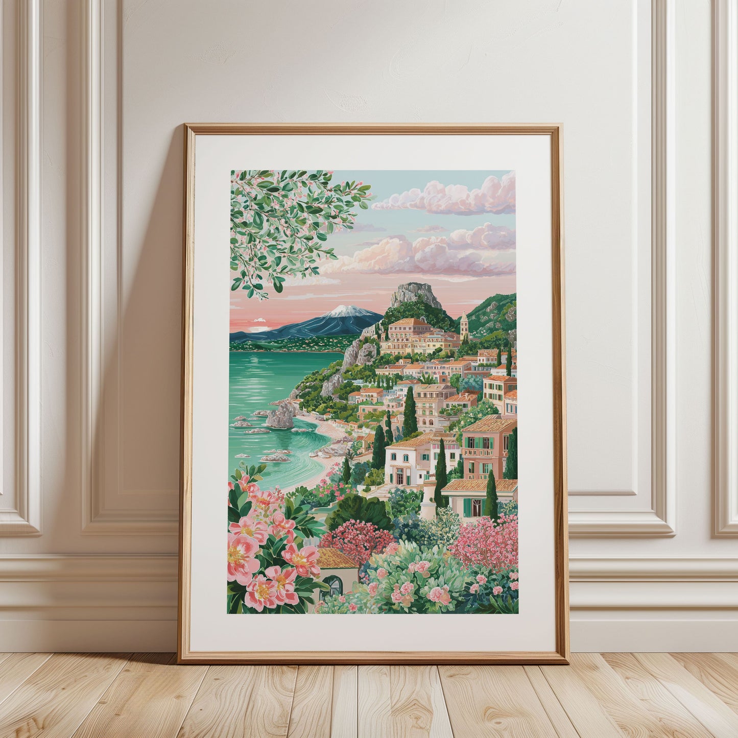 Taormina Sicily Travel Poster — Mount Etna Mediterranean Art Print