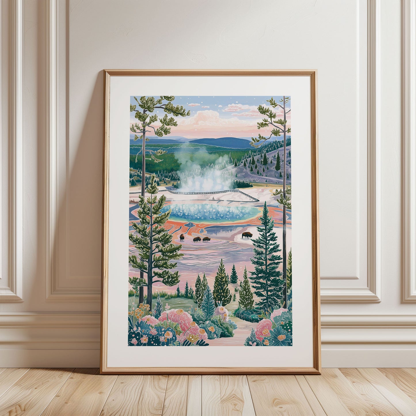 Yellowstone National Park Poster — Grand Prismatic Spring Illustration