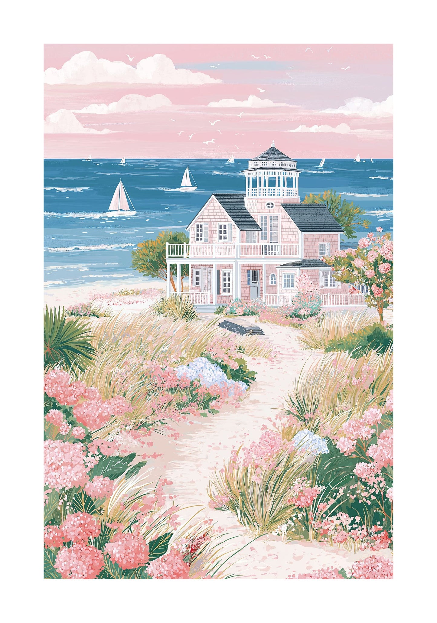 Nantucket Coastal Art Print — New England Beach House Poster