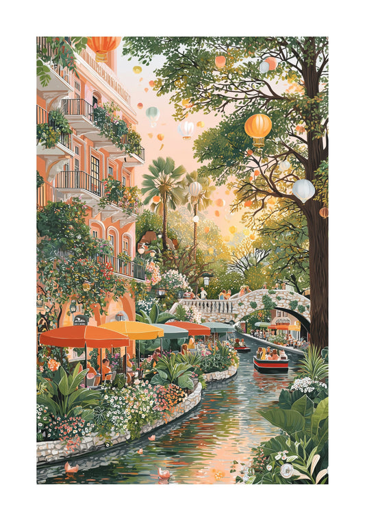 San Antonio River Walk Poster — Texas Travel Wall Art, Warm Summer City Print