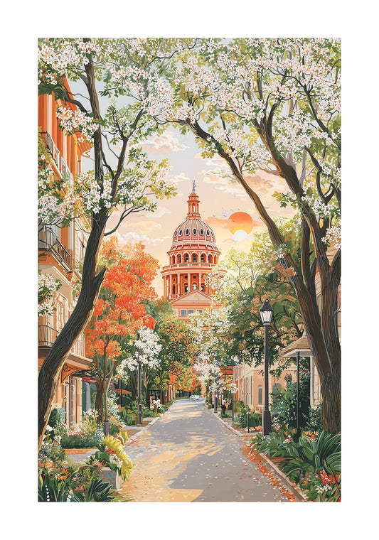 Austin Texas State Capitol Poster — Pastel Austin City Travel Print