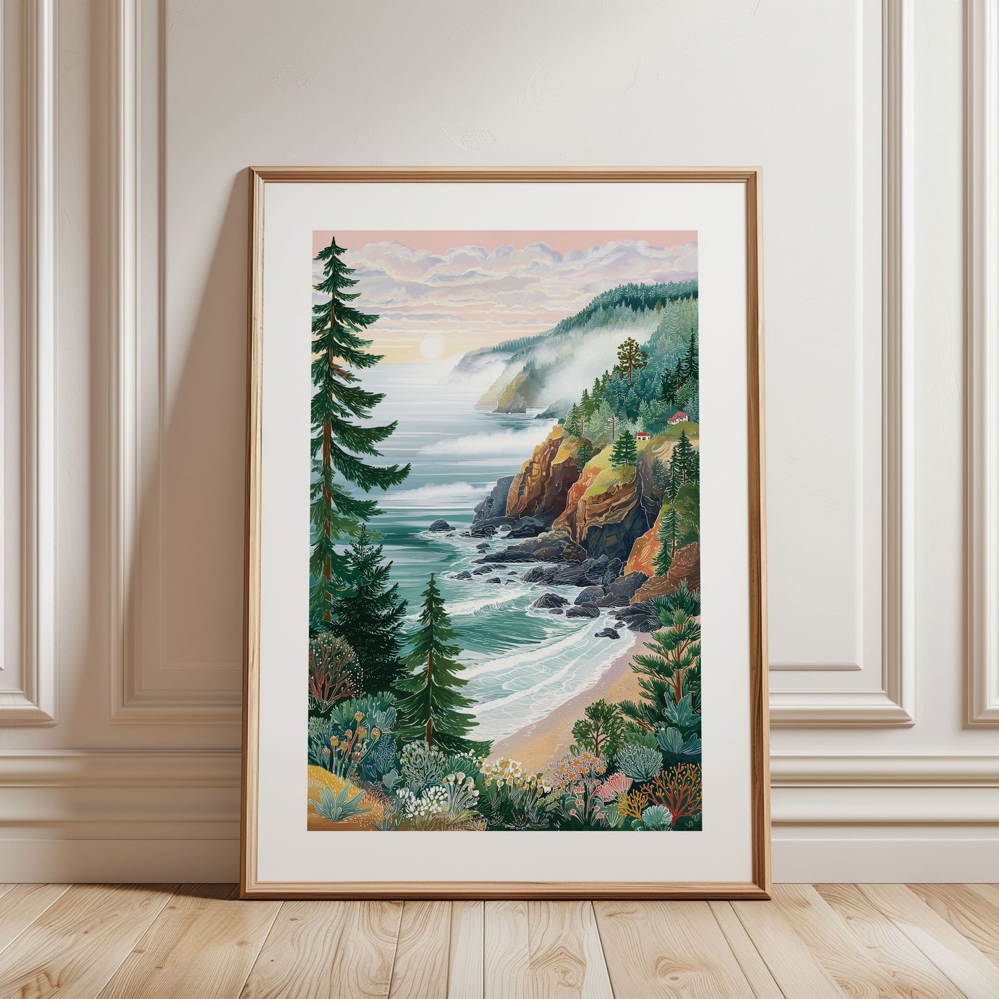 PNW Coastal Landscape Poster — Oregon & Washington Moody Ocean Cliff Wall Art