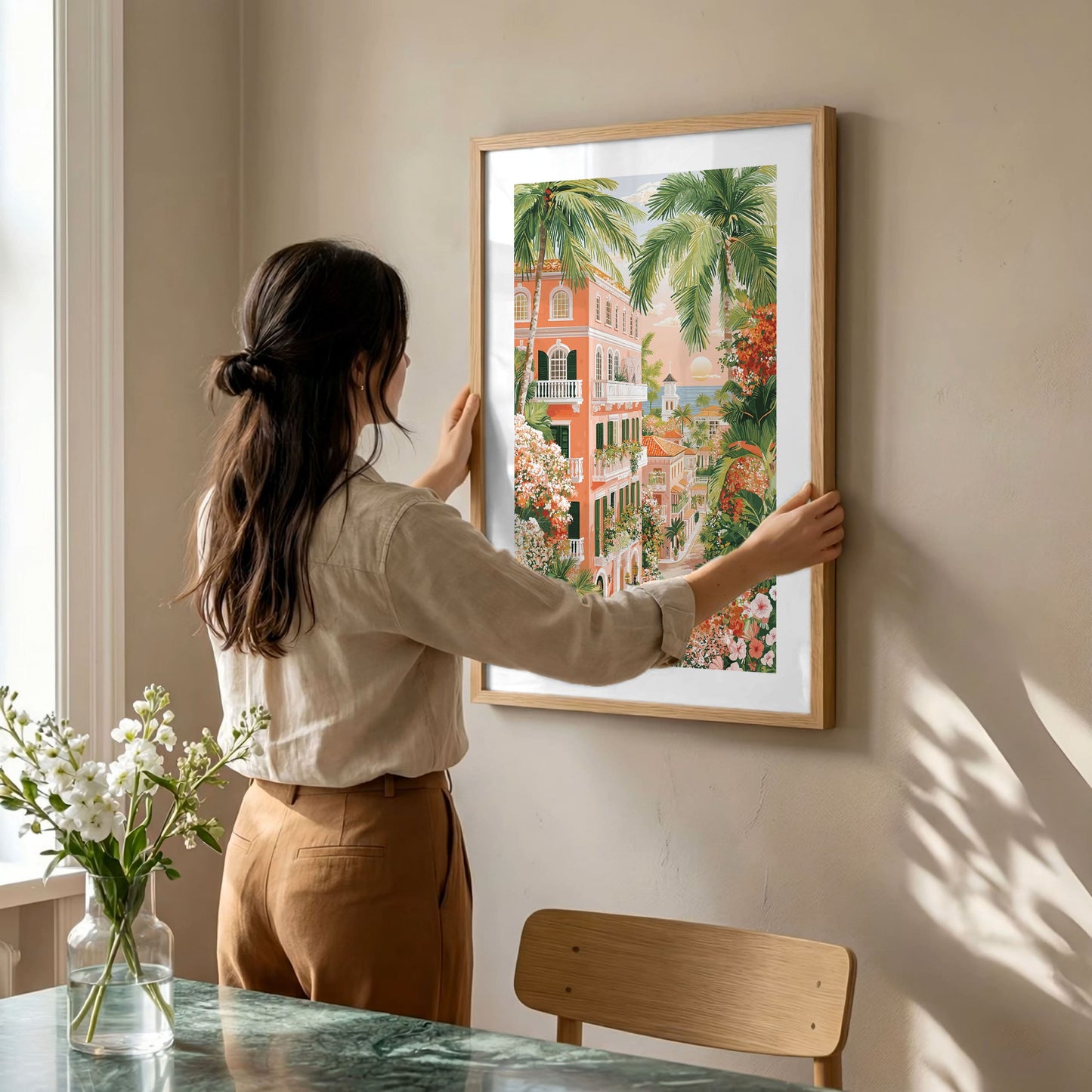 Palm Beach Poster — Pink Palm Tree Coastal Wall Art
