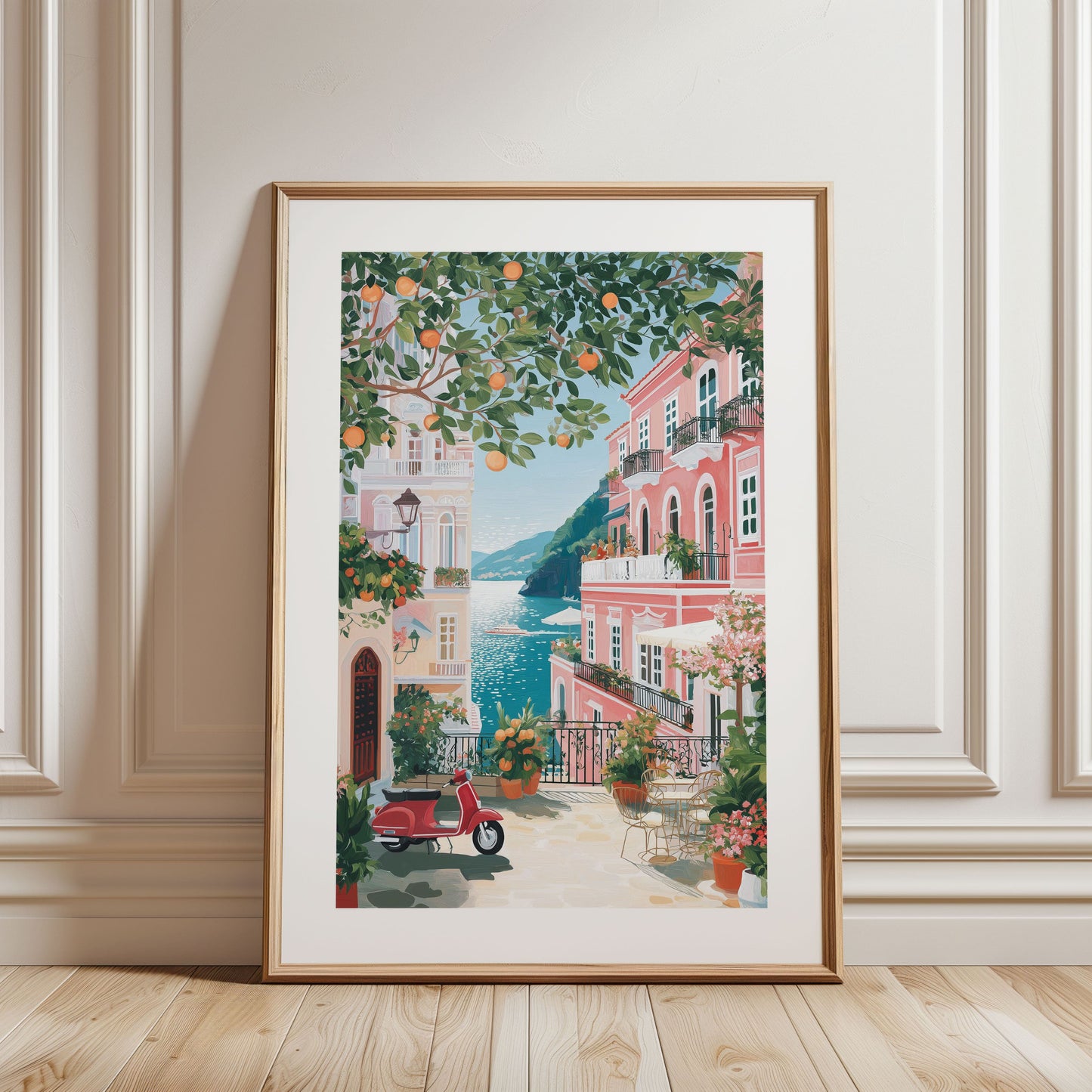 Amalfi Coast Travel Poster — Italian Summer Vespa Wall Art