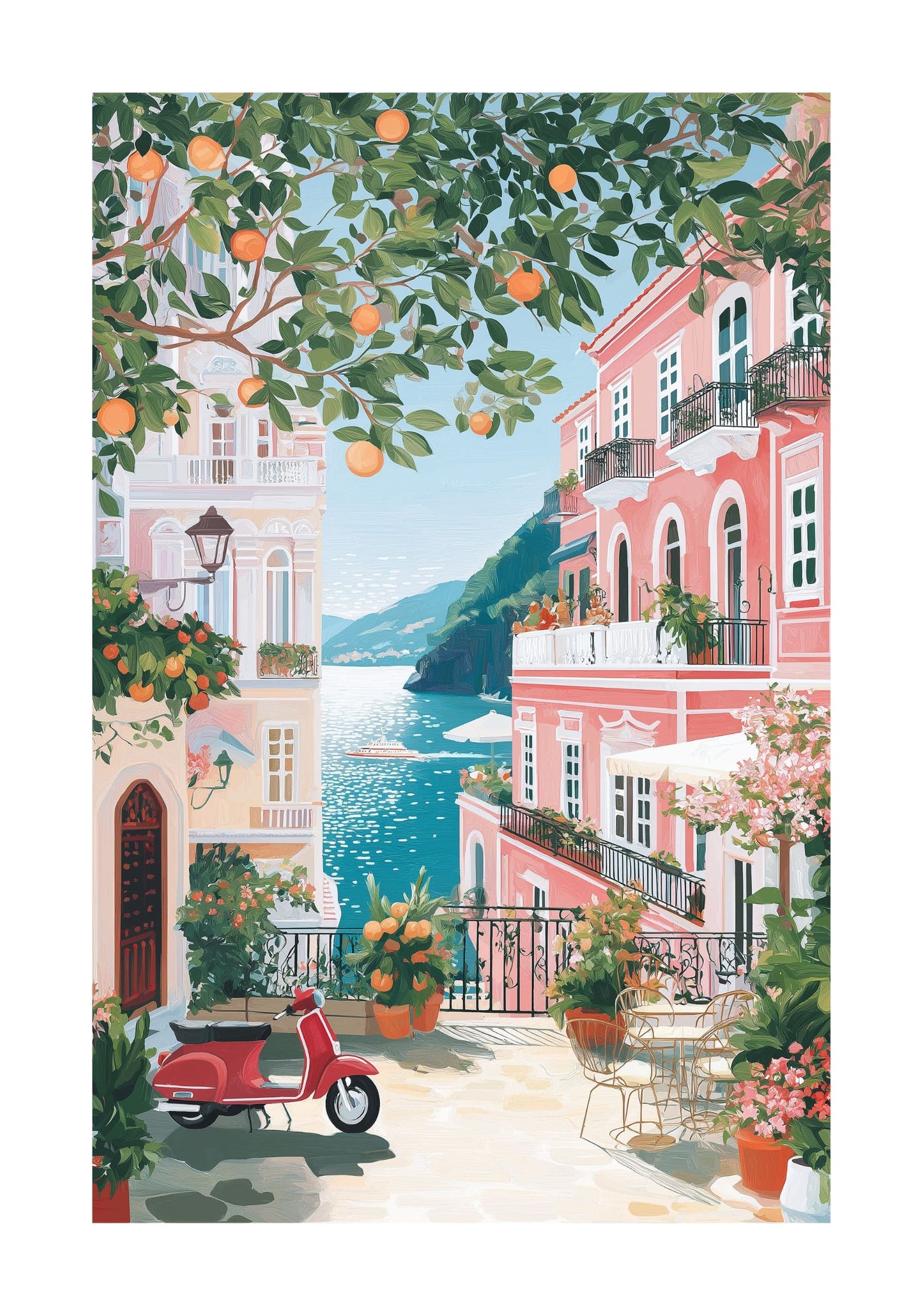 Amalfi Coast Travel Poster — Italian Summer Vespa Wall Art
