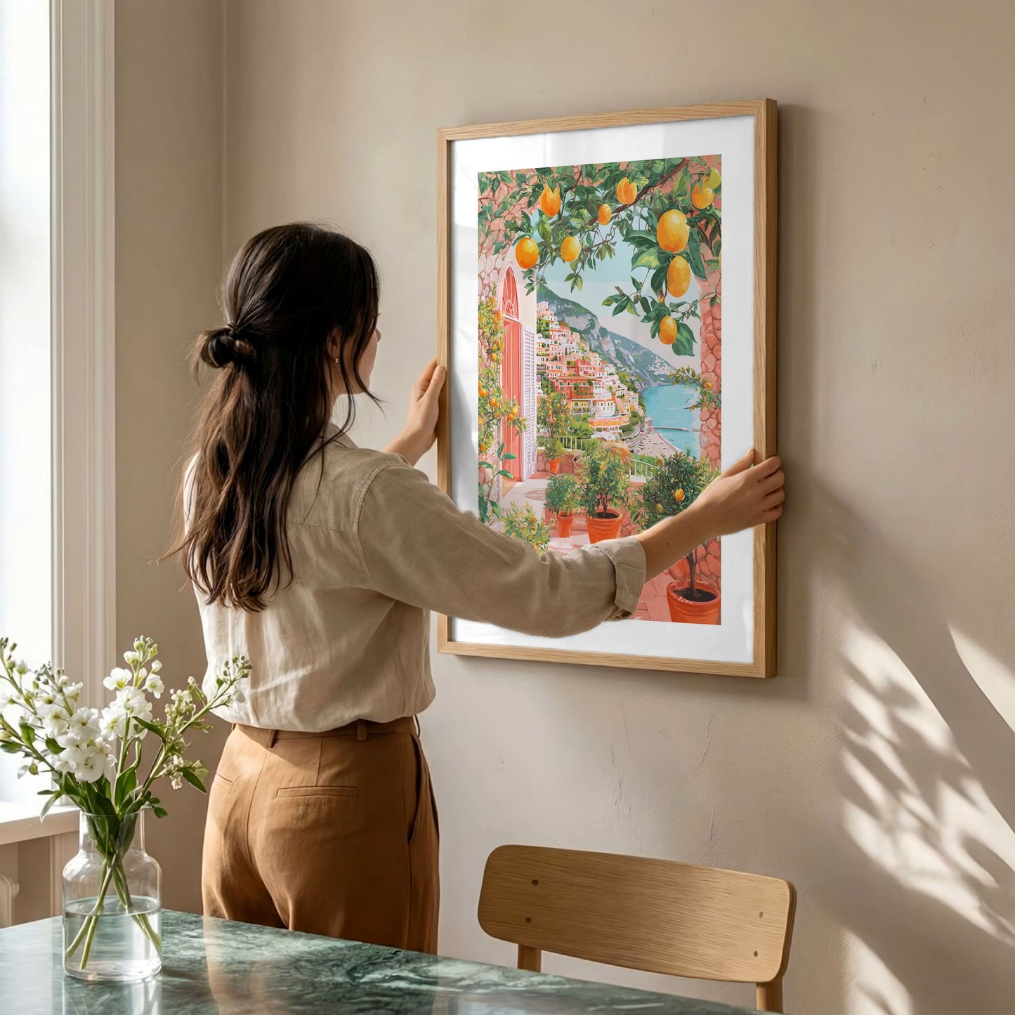 Amalfi Coast Lemon Terrace Poster — Positano Mediterranean Summer Wall Art